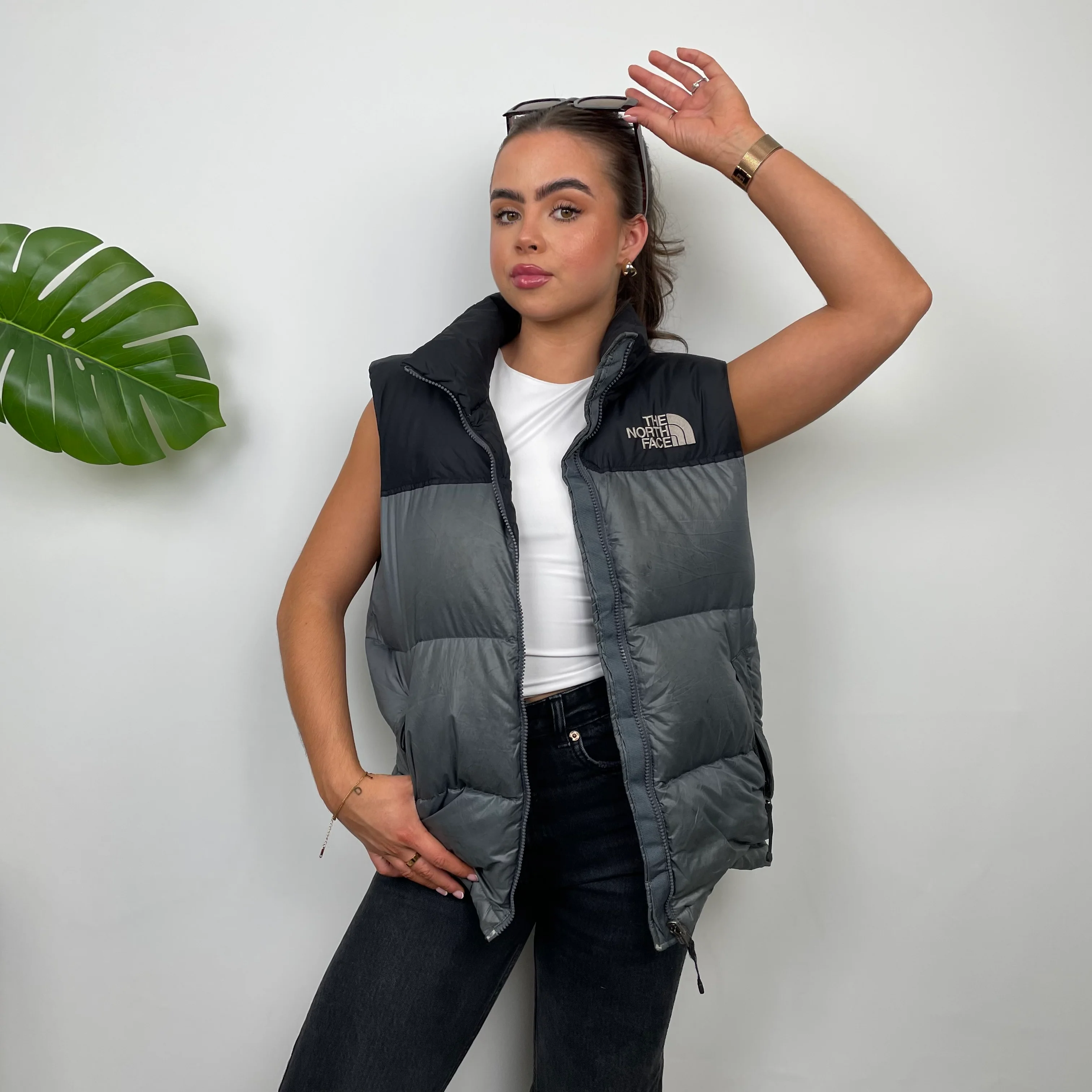 The North Face Grey Nuptse 700 Puffer Gilet (M) - Image 2