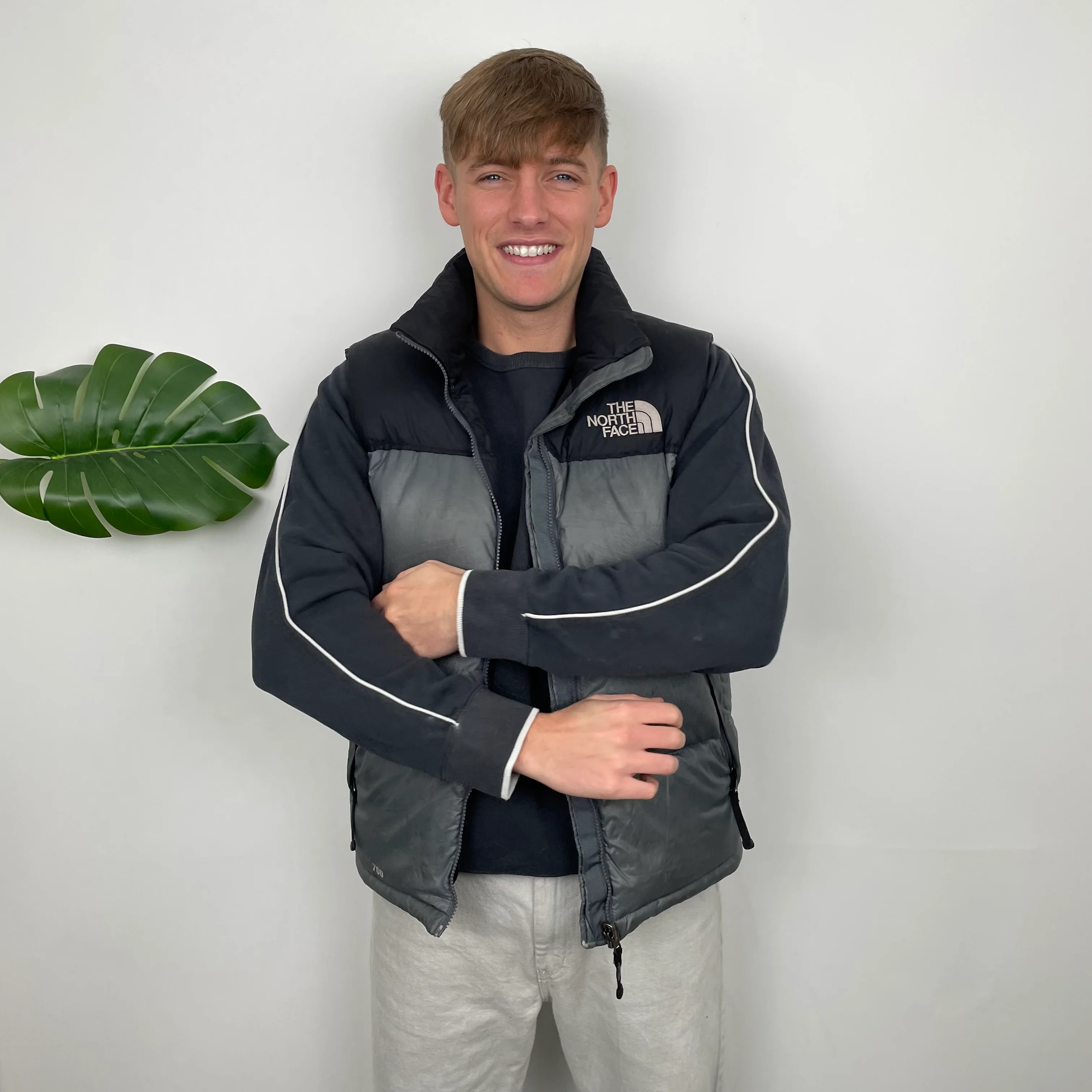 The North Face Grey Nuptse 700 Puffer Gilet (M) - Image 2