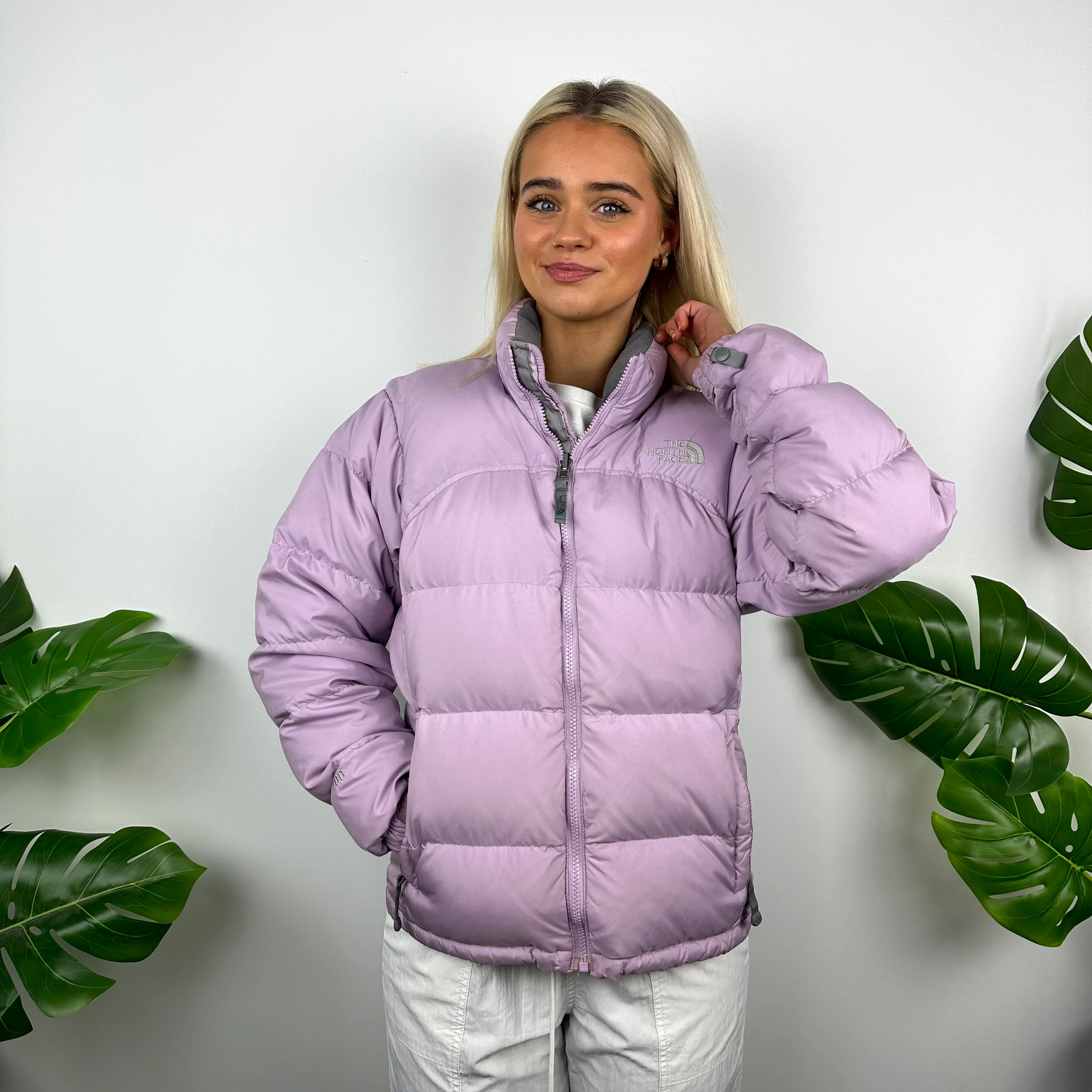 The North Face Parma Violet Embroidered Spell Out Puffer Jacket (S) - Image 2