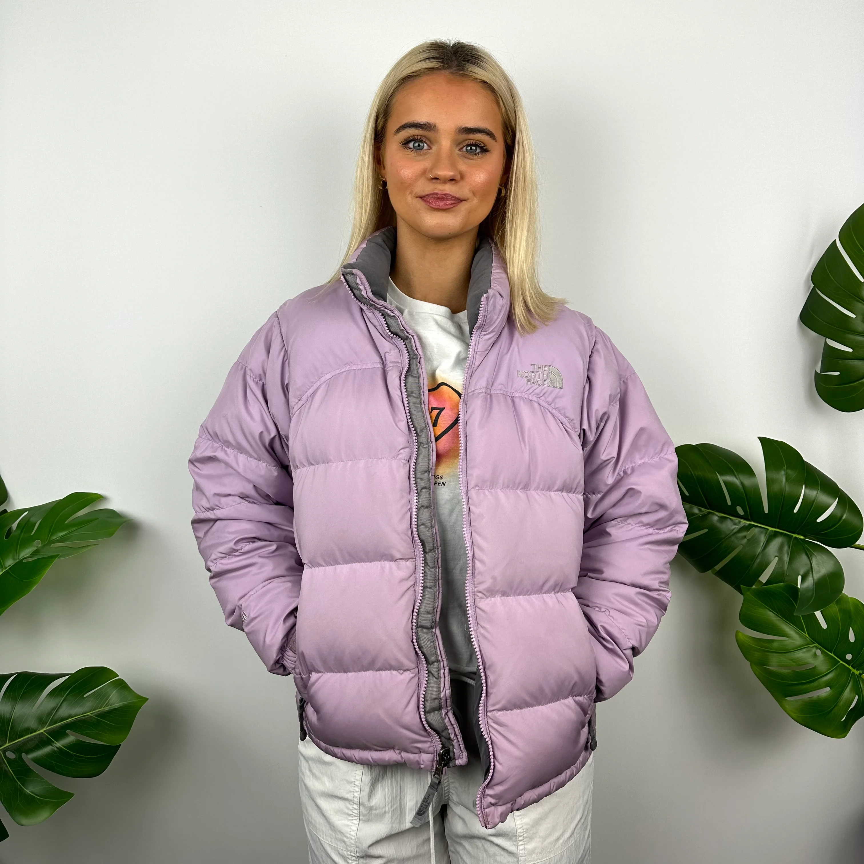 The North Face Parma Violet Embroidered Spell Out Puffer Jacket (S) - Image 6