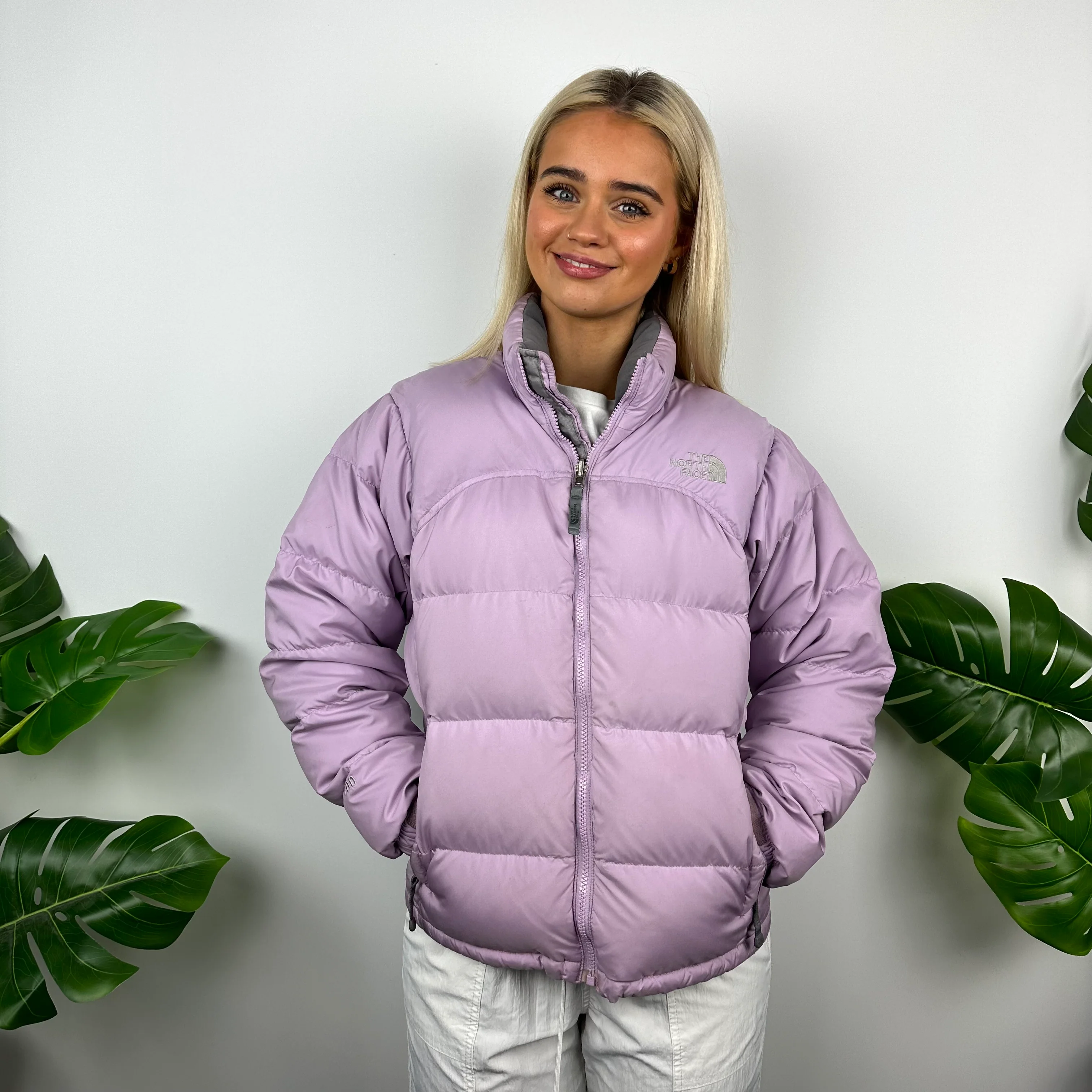 The North Face Parma Violet Embroidered Spell Out Puffer Jacket (S) - Image 7