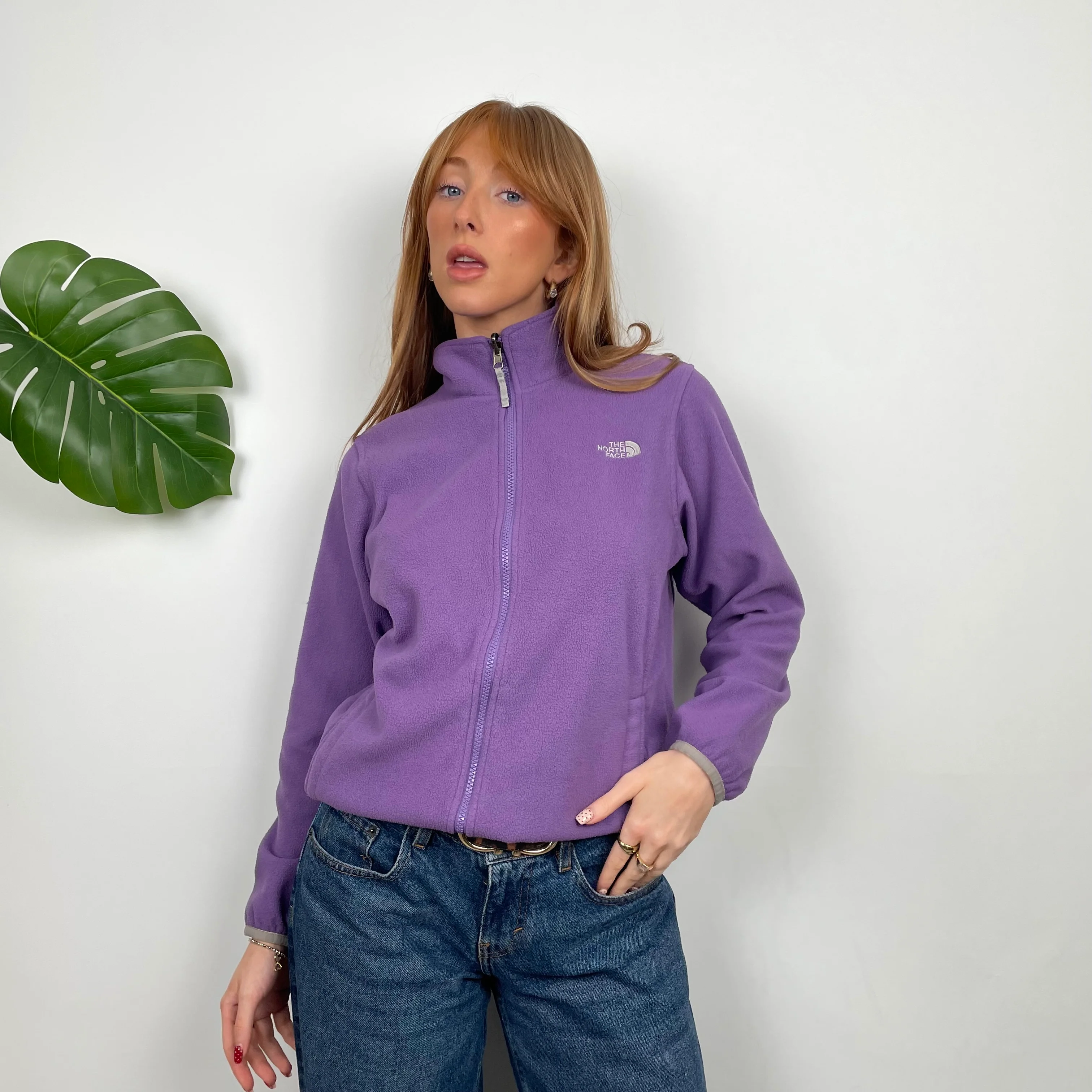 The North Face Purple Embroidered Spell Out Teddy Bear Fleece Up Zip Sweatshirt (S)
