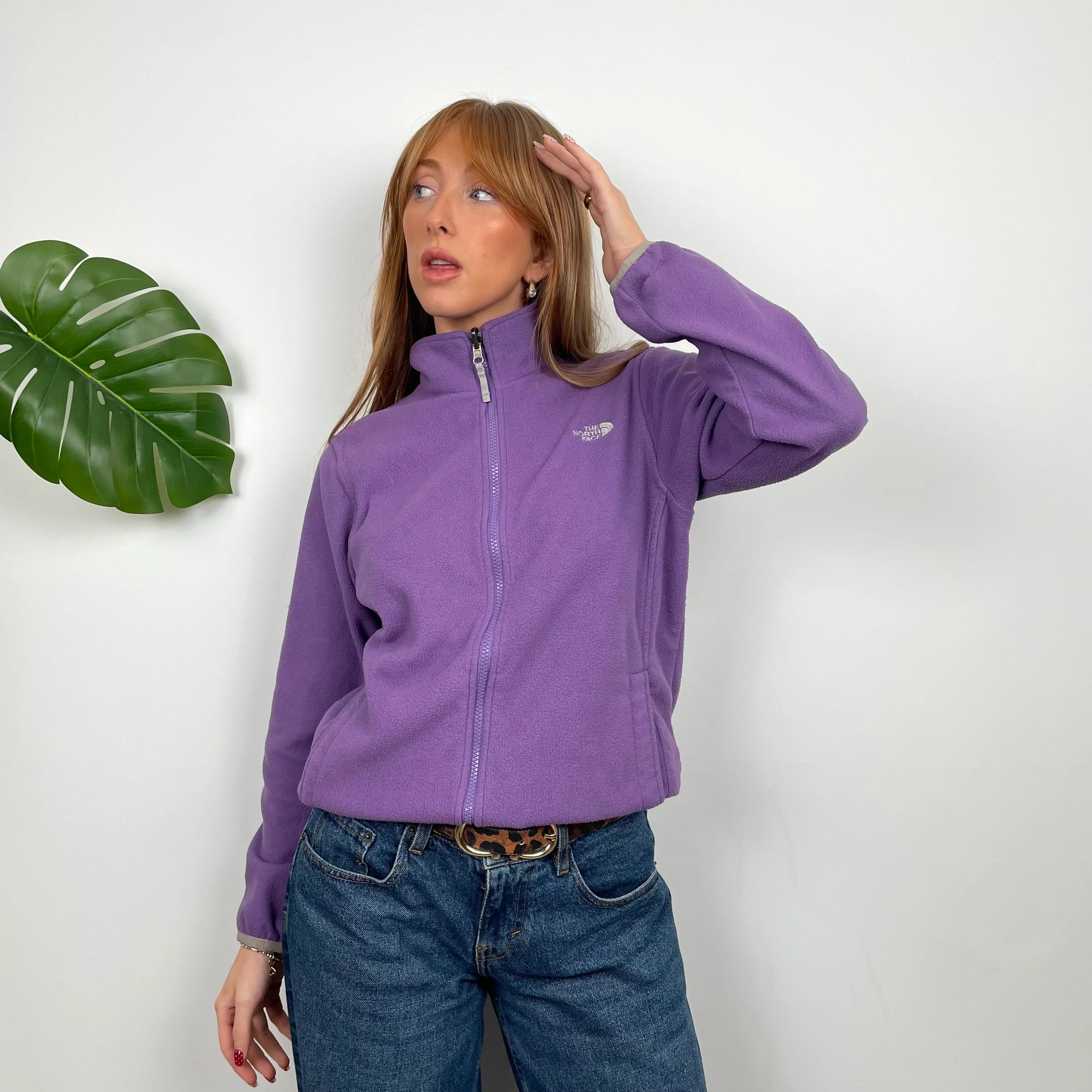 The North Face Purple Embroidered Spell Out Teddy Bear Fleece Up Zip Sweatshirt (S) - Image 3