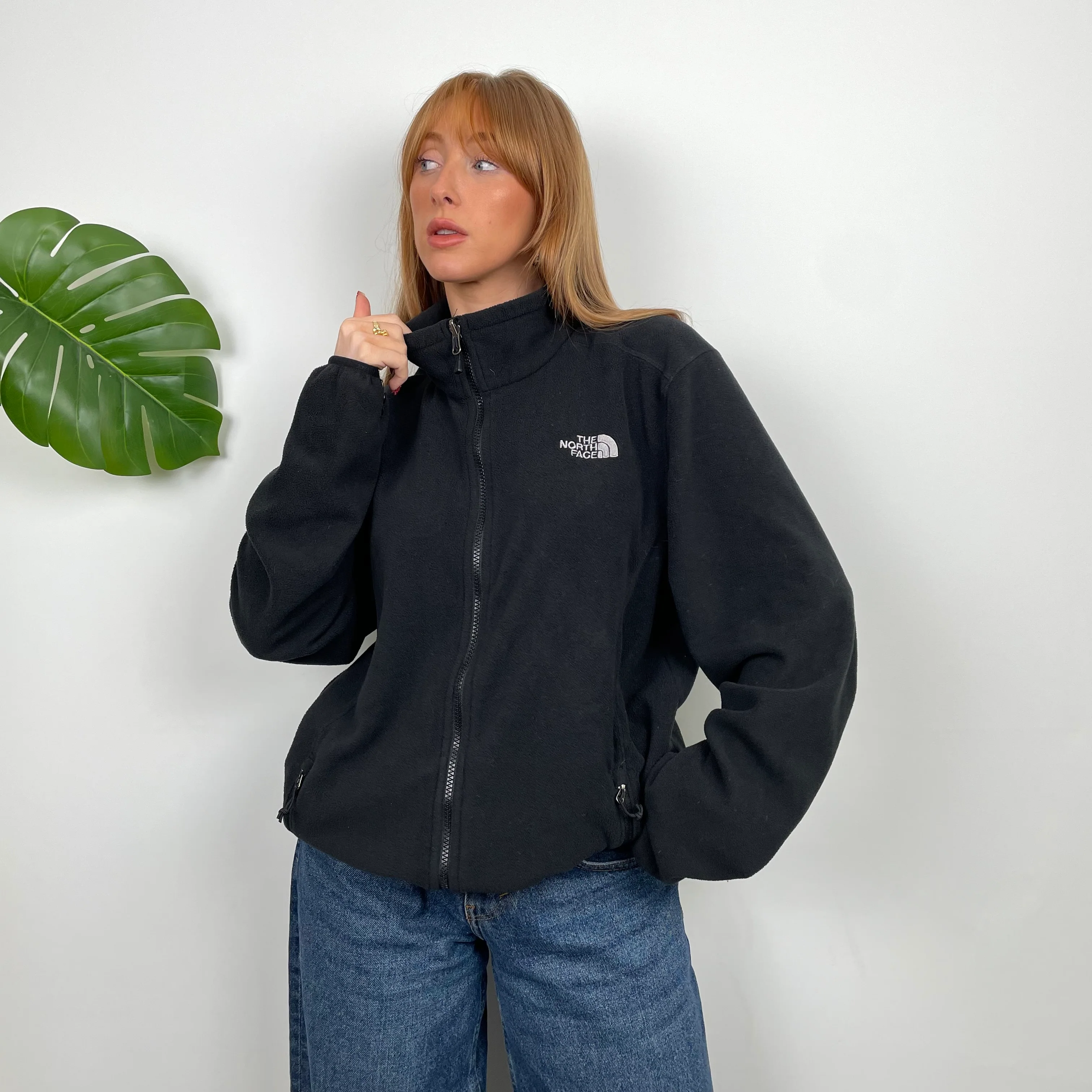 The North Face RARE Black Embroidered Spell Out Teddy Bear Fleece Zip Up Sweatshirt (L) - Image 2