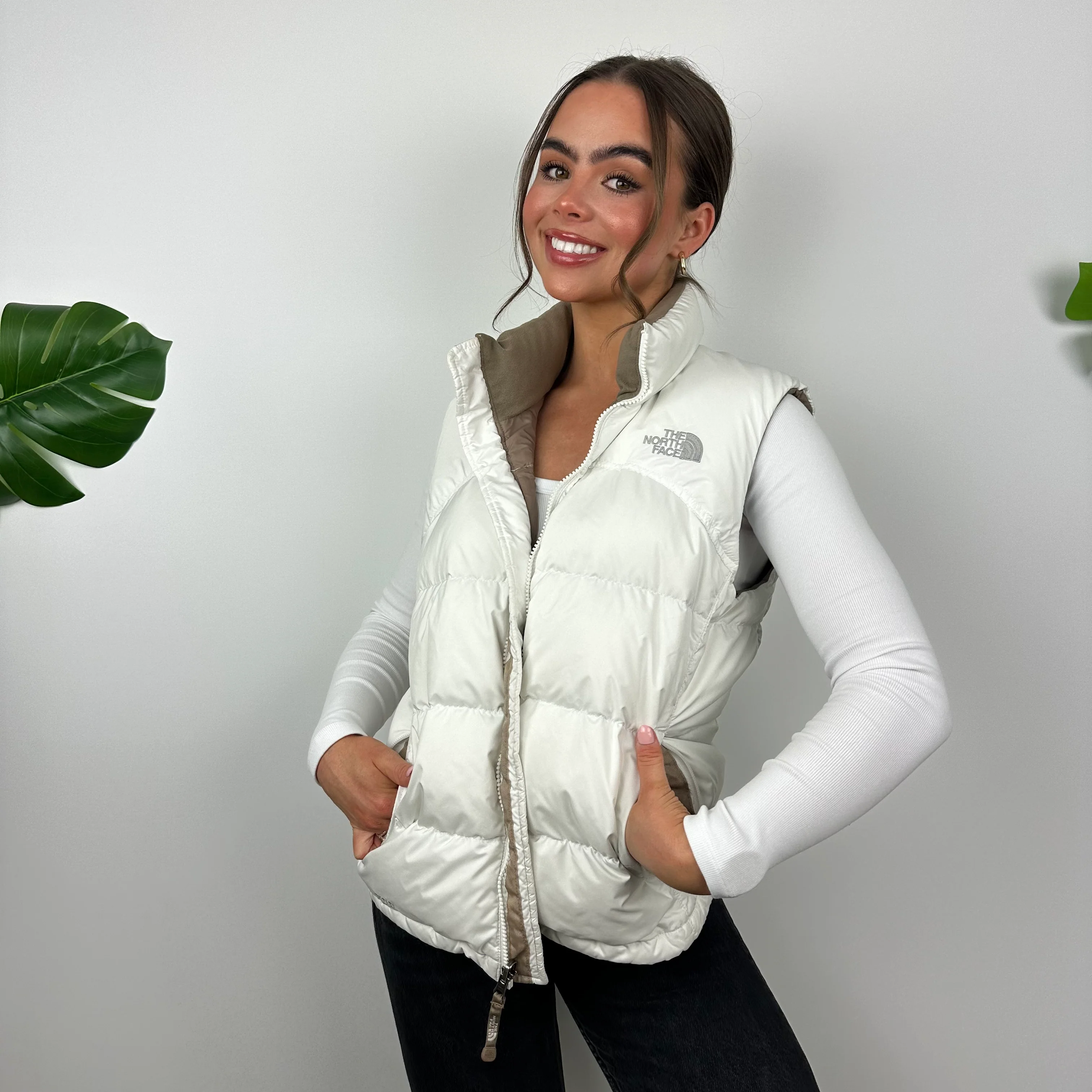 The North Face White Nuptse 700 Puffer Gilet (S)