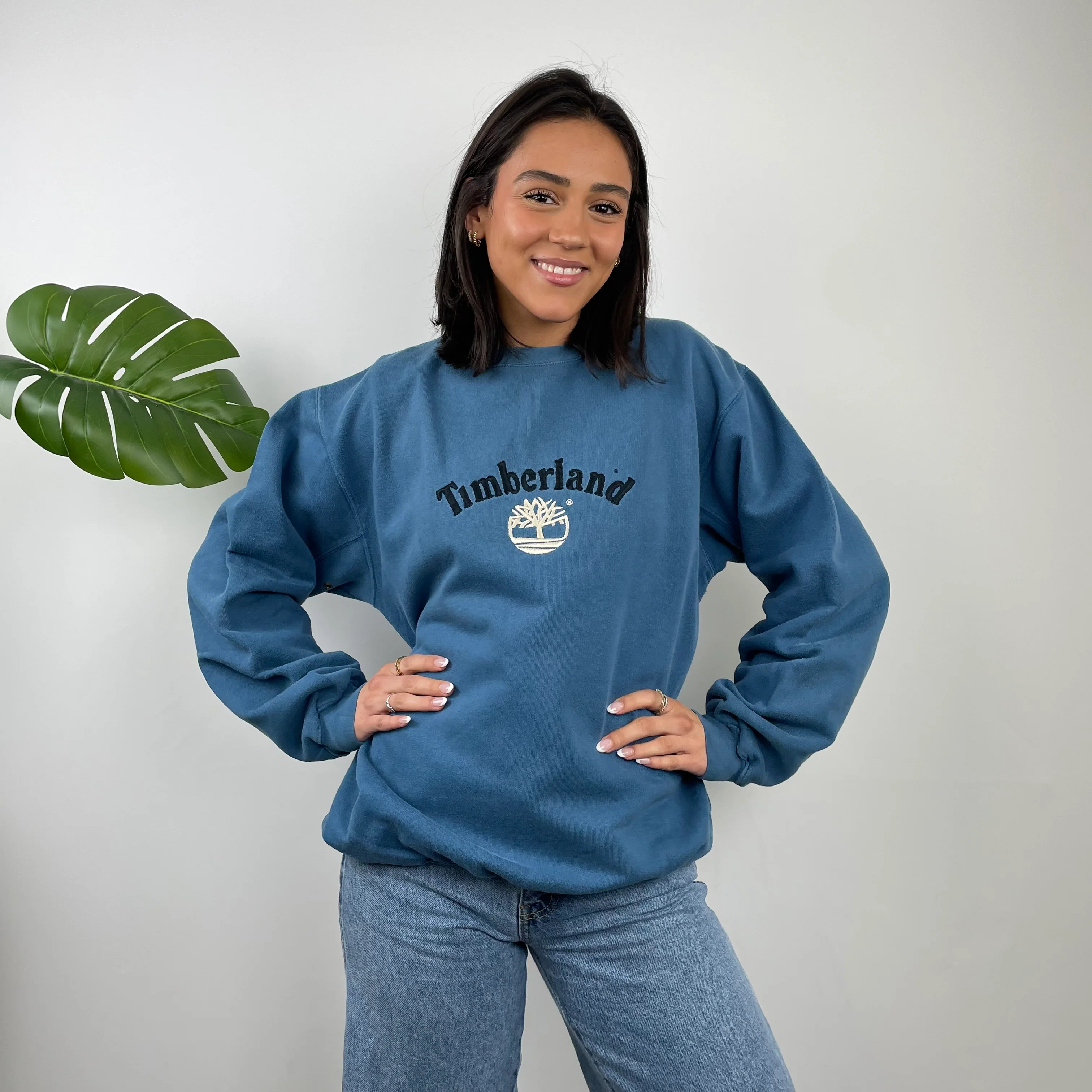 Timberland Blue Embroidered Spell Out Sweatshirt (L)