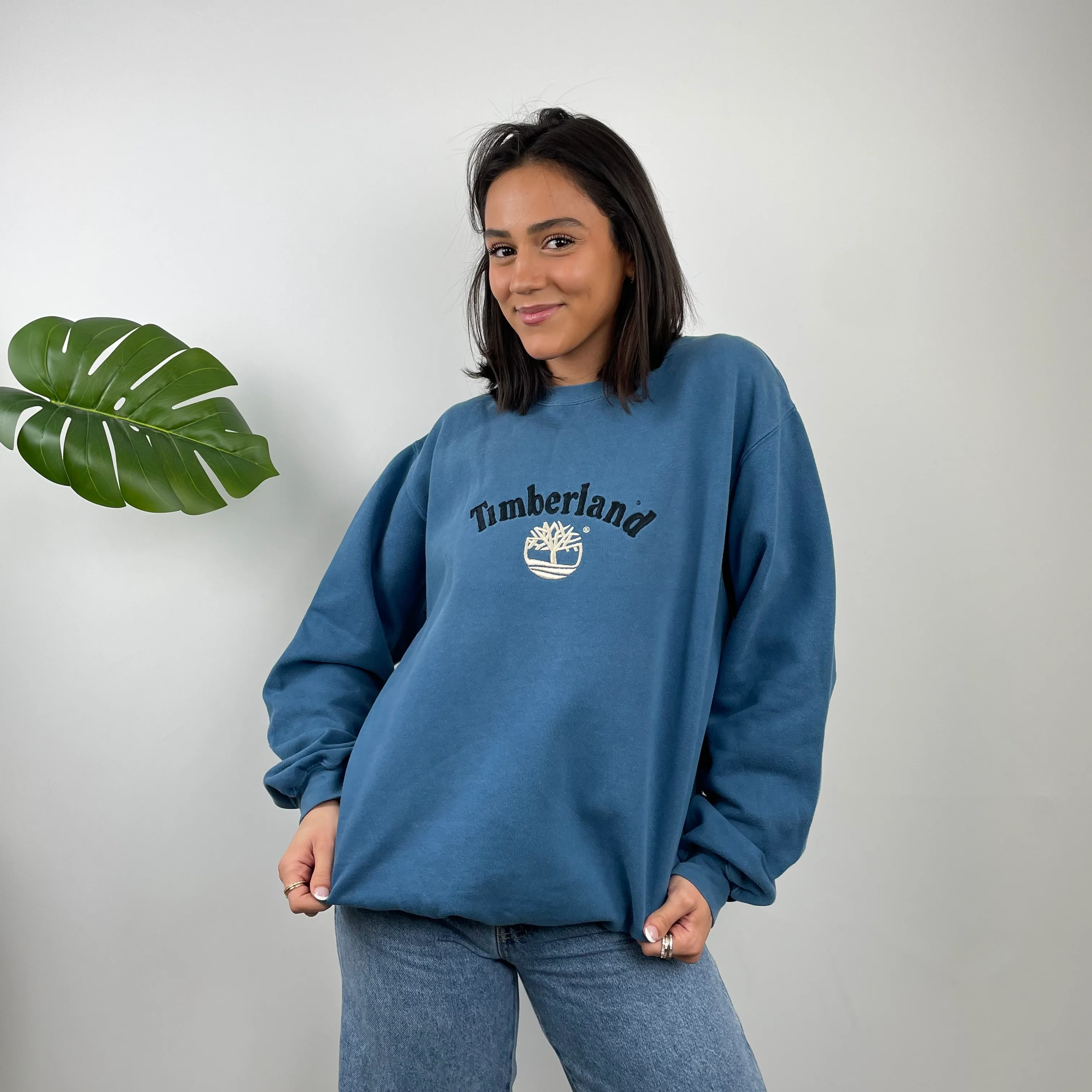 Timberland Blue Embroidered Spell Out Sweatshirt (L) - Image 2