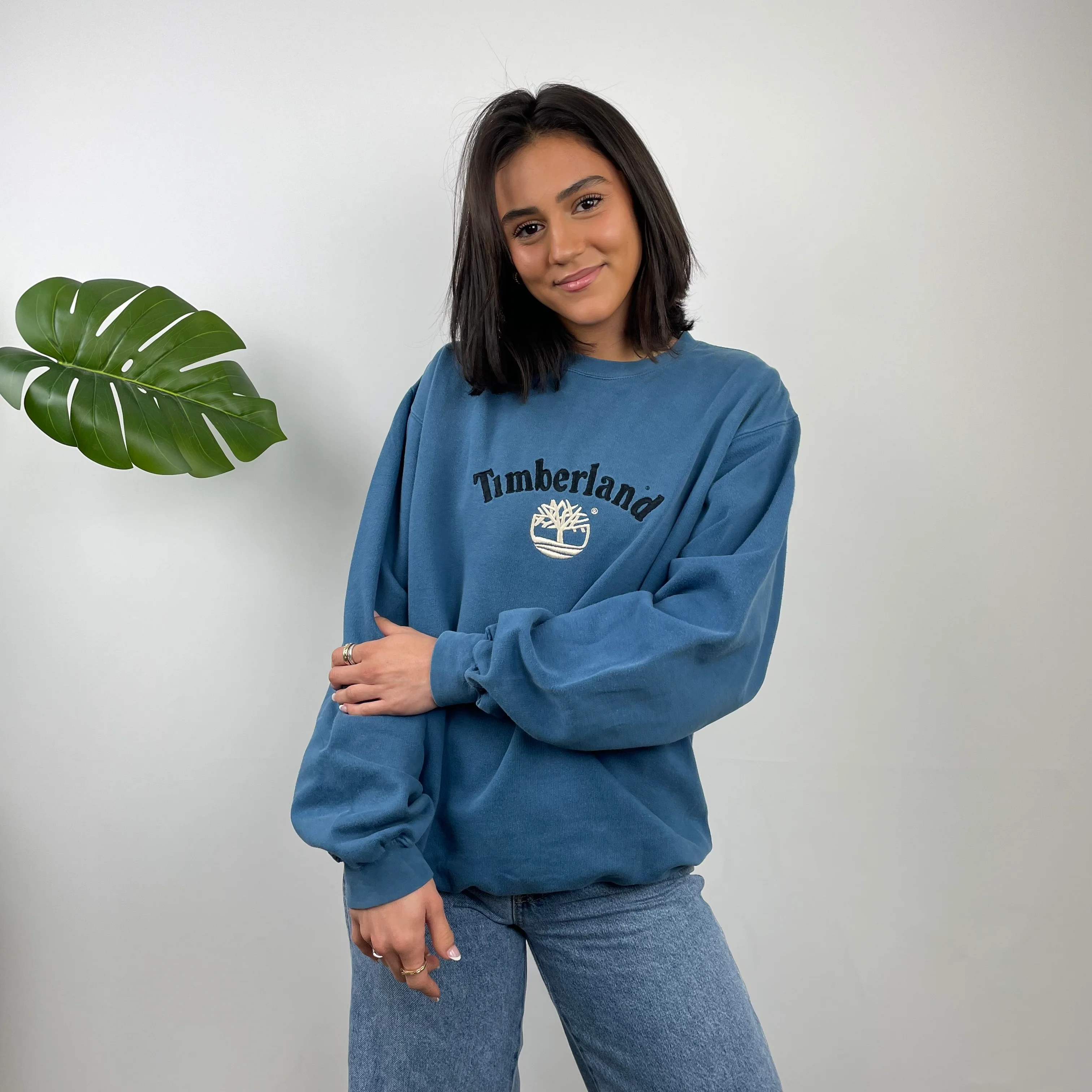 Timberland Blue Embroidered Spell Out Sweatshirt (L) - Image 3
