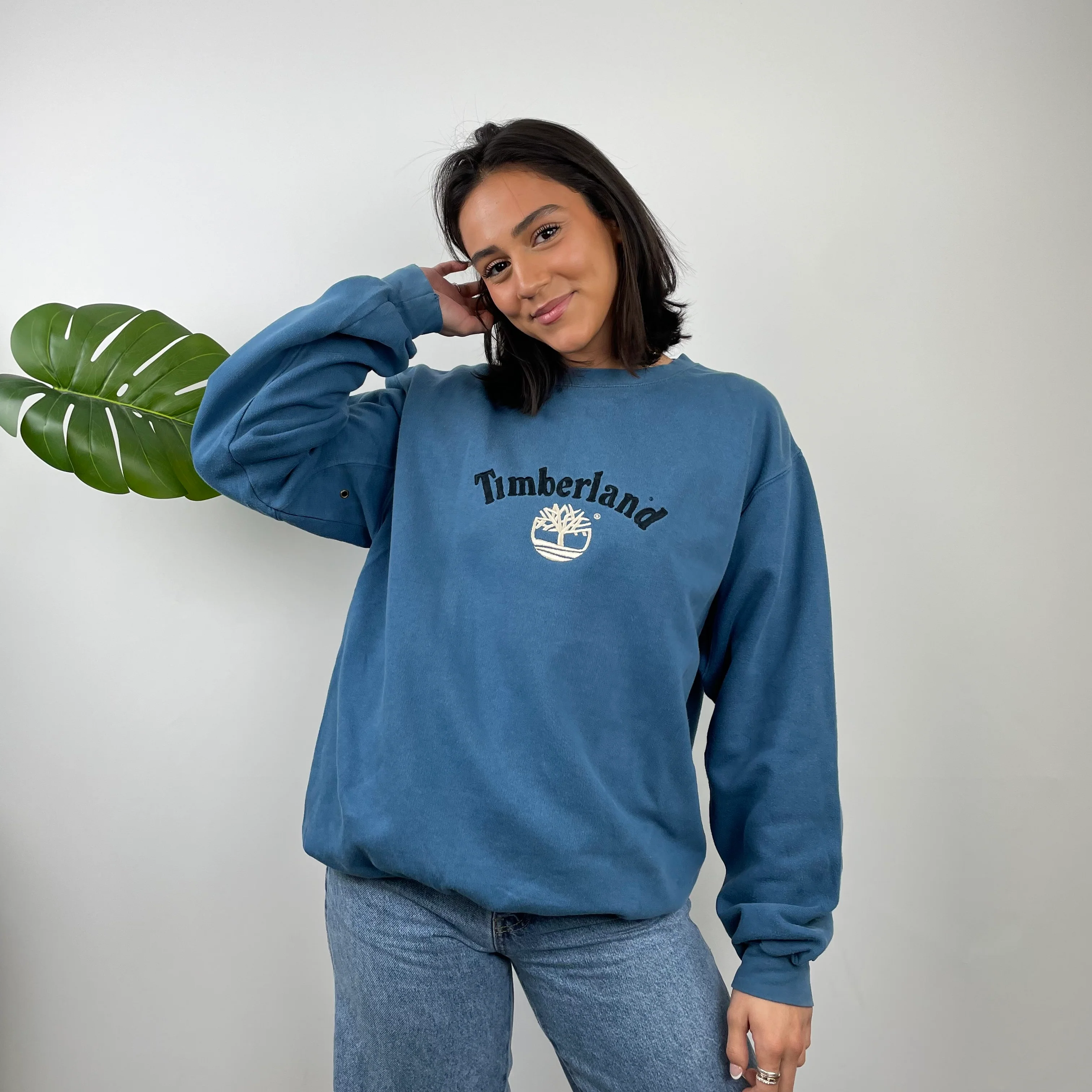 Timberland Blue Embroidered Spell Out Sweatshirt (L) - Image 4