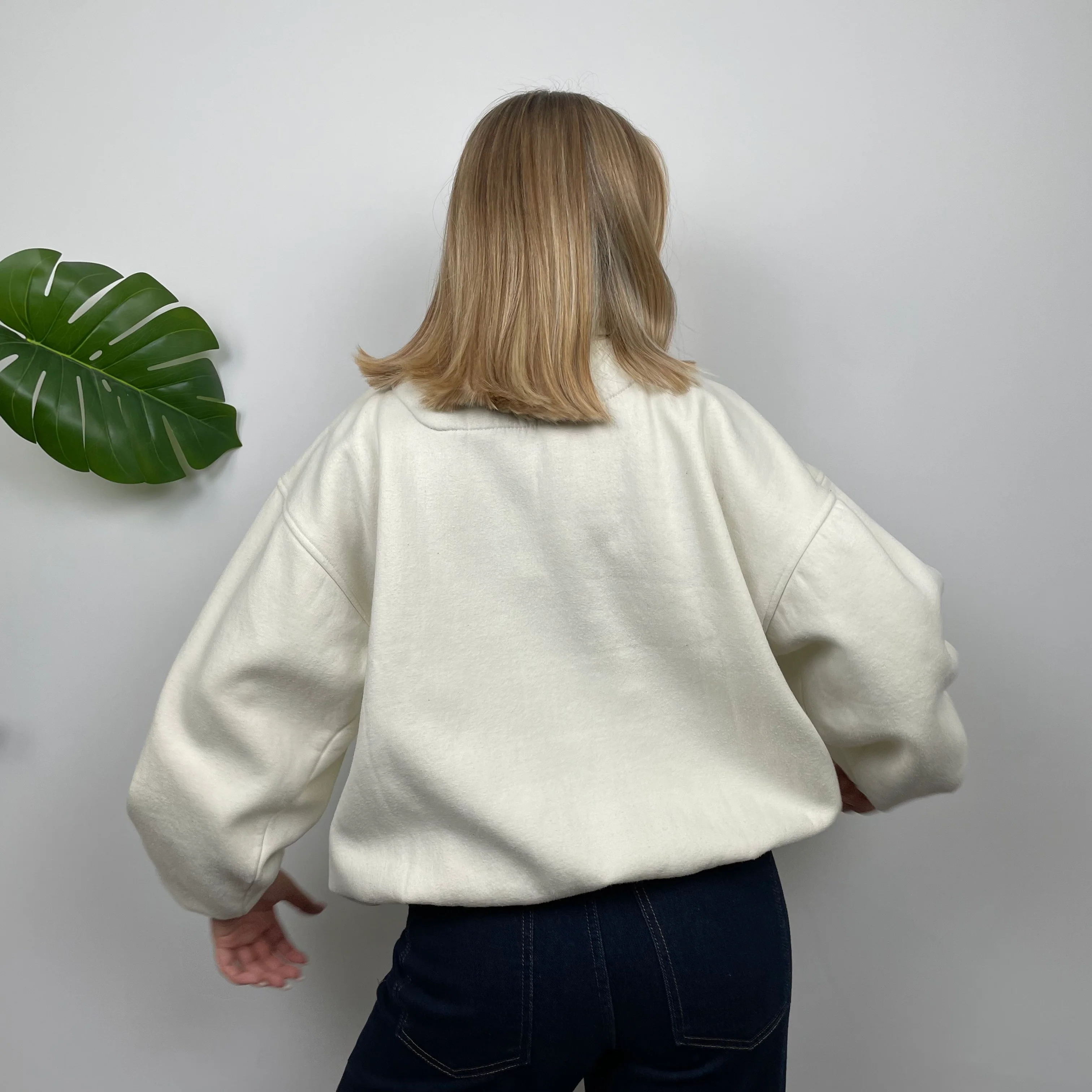 Timberland Cream Embroidered Spell Out Quarter Zip Sweatshirt (M) - Image 13