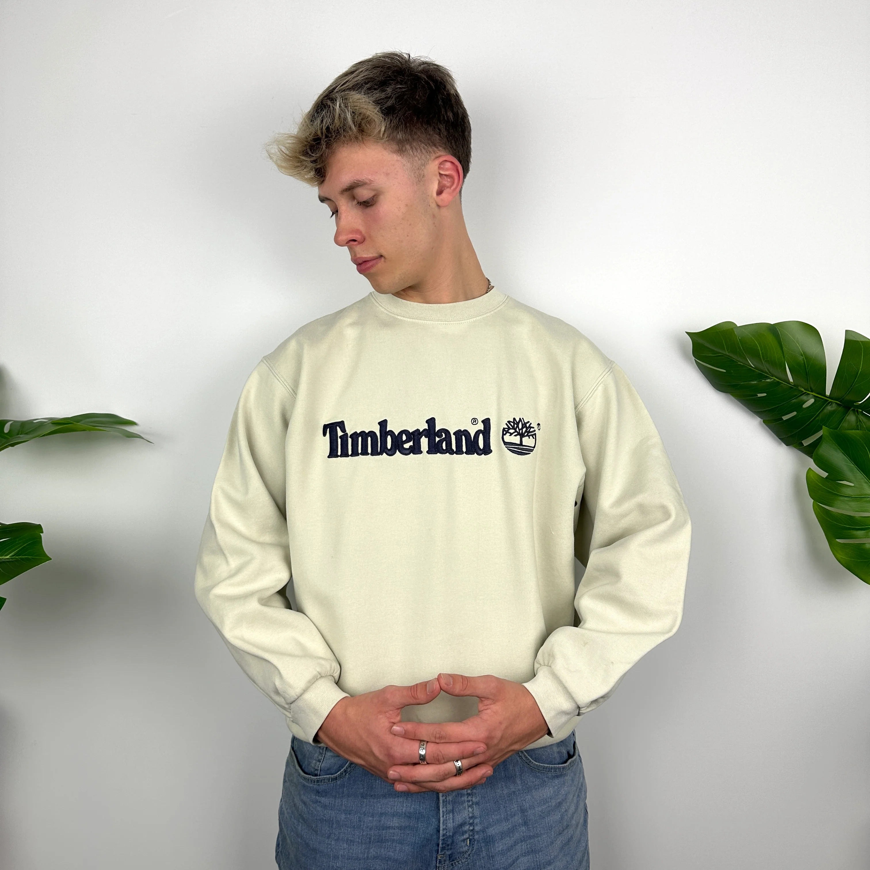 Timberland Cream Embroidered Spell Out Sweatshirt (M) - Image 6