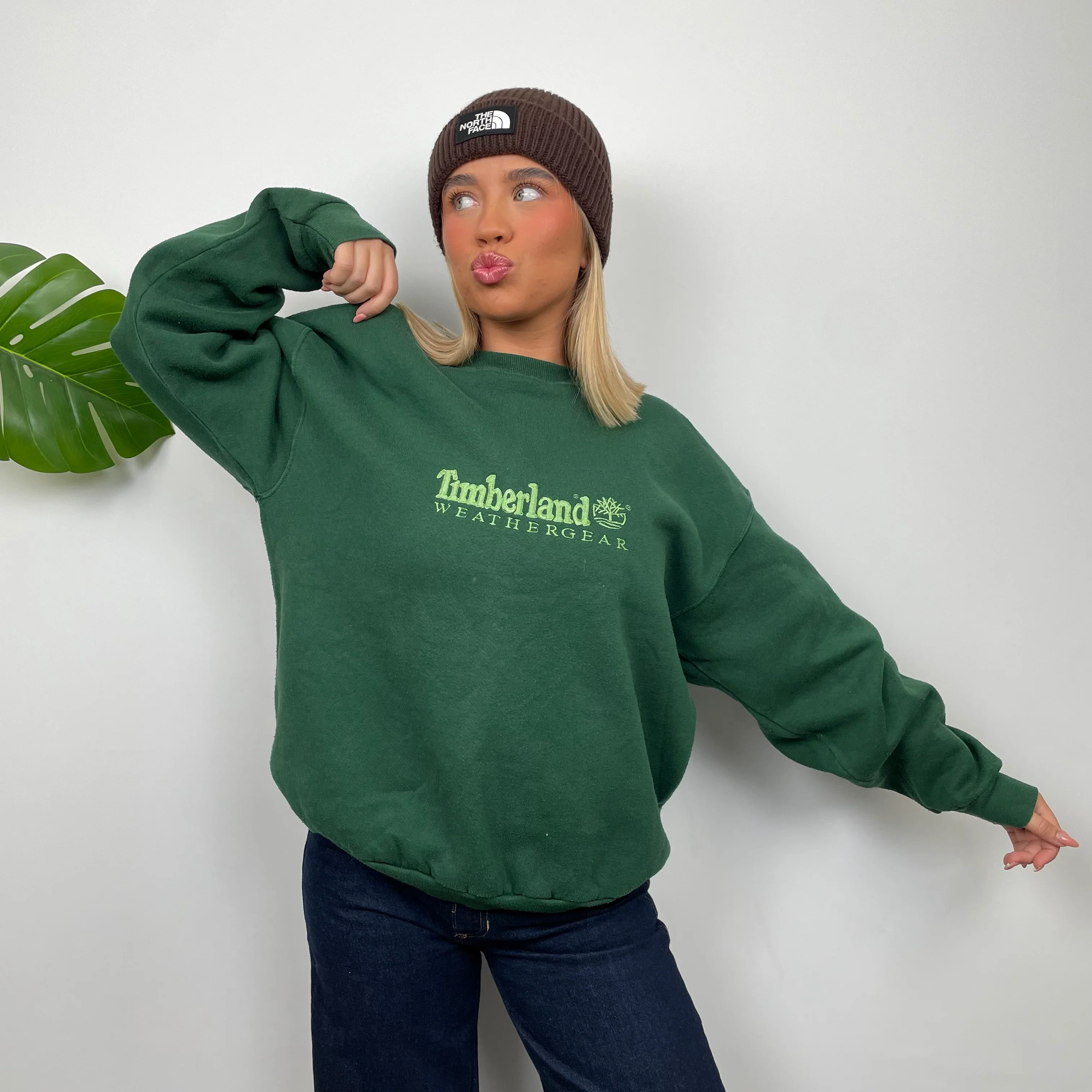 Timberland Green Embroidered Spell Out Sweatshirt (M) - Image 3