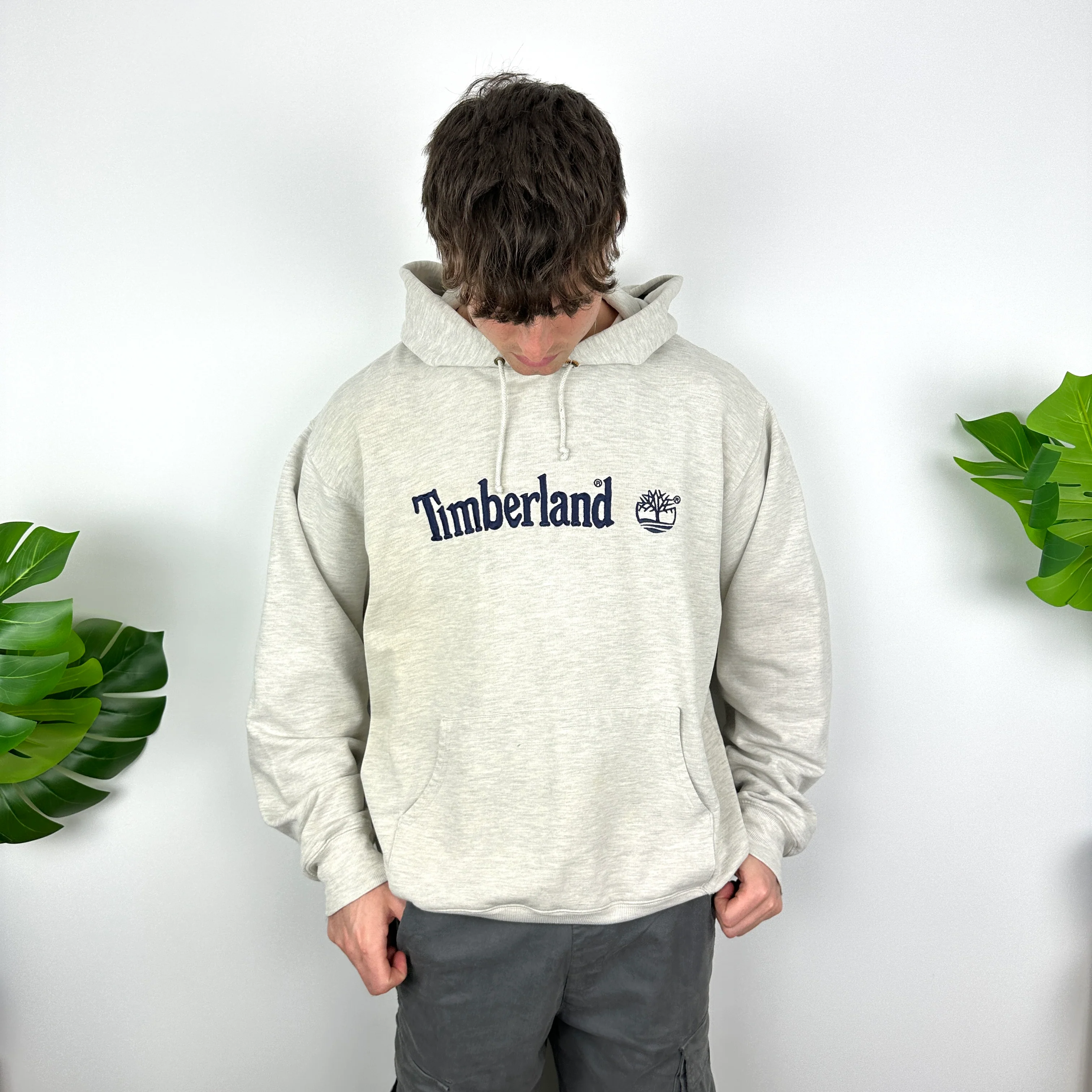 Timberland Grey Embroidered Spell Out Hoodie (L)