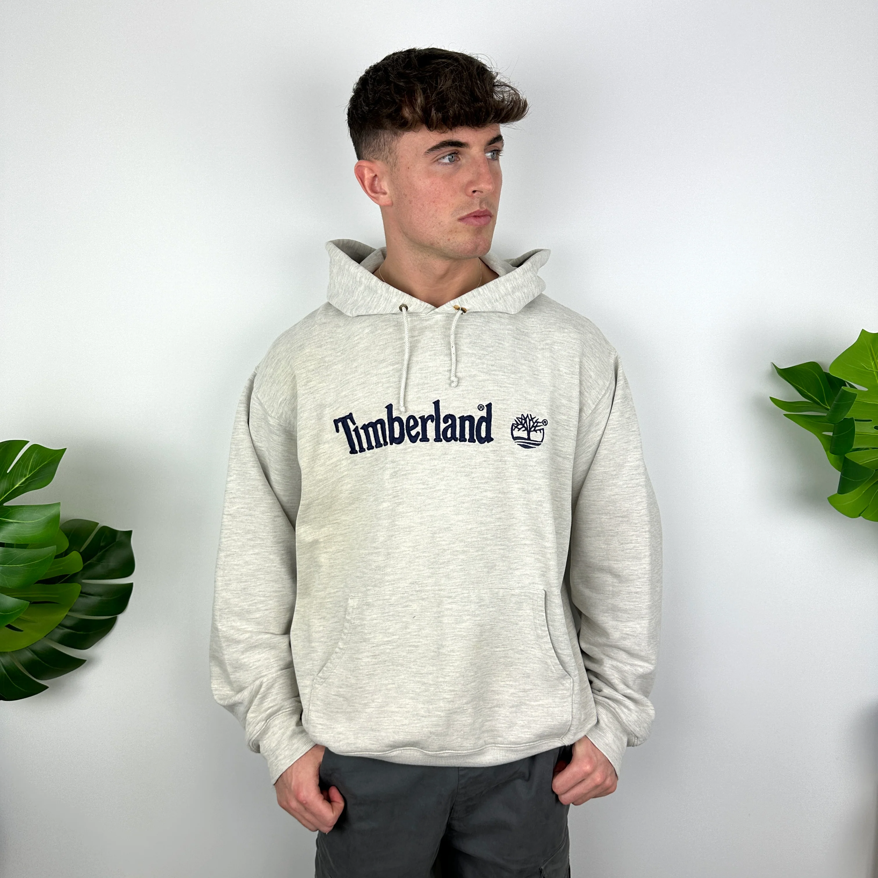 Timberland Grey Embroidered Spell Out Hoodie (L) - Image 2