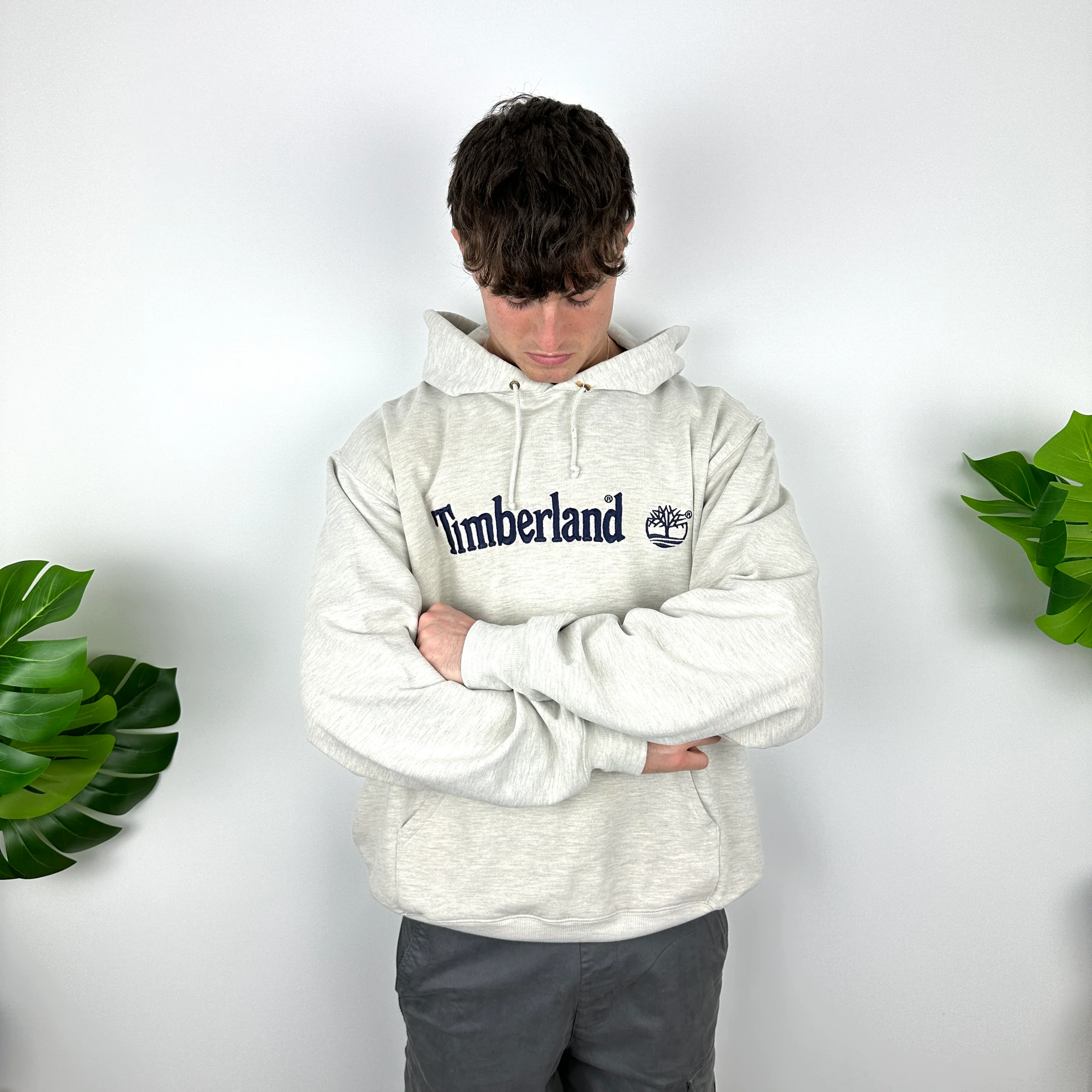 Timberland Grey Embroidered Spell Out Hoodie (L) - Image 5