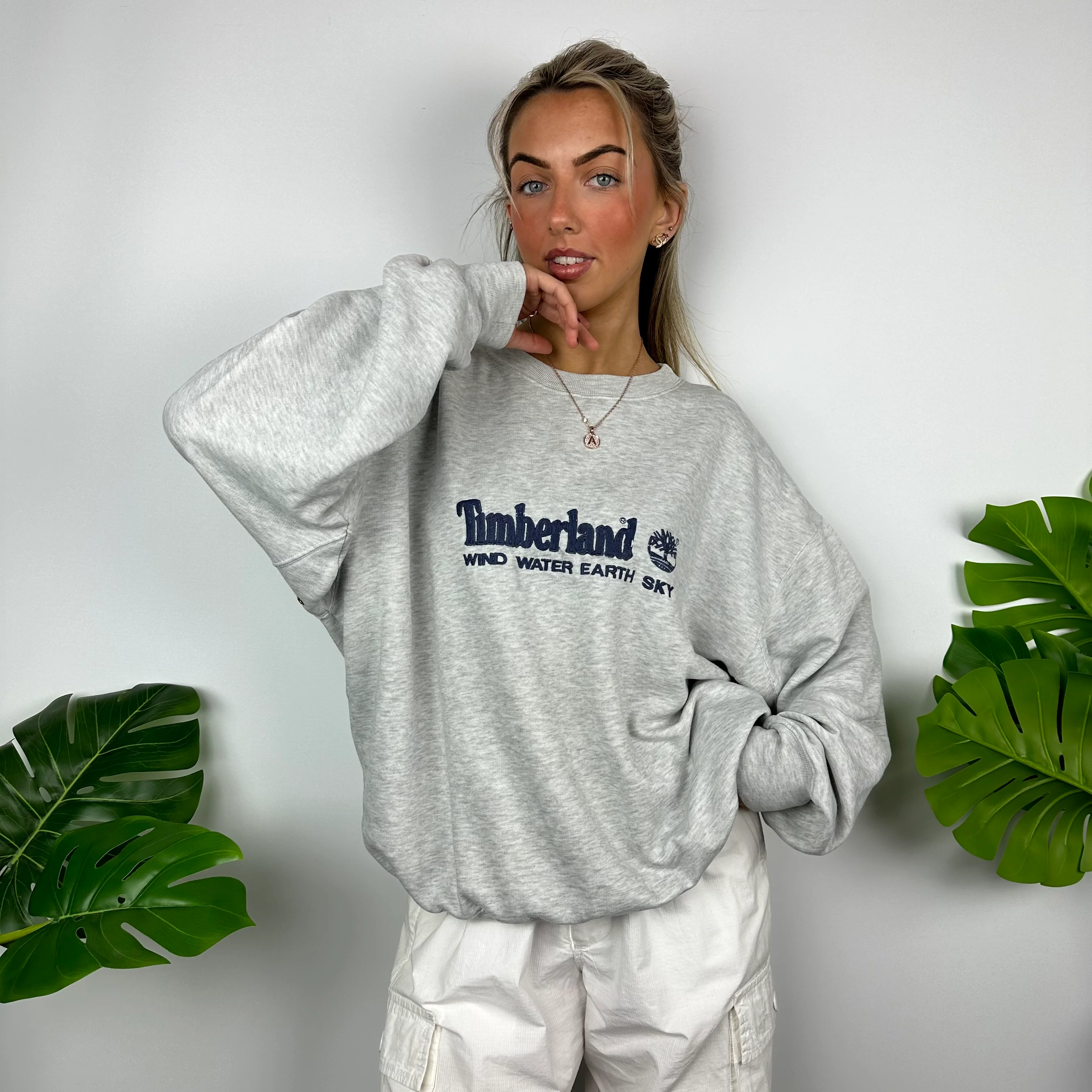Timberland Grey Embroidered Spell Out Sweatshirt (L)