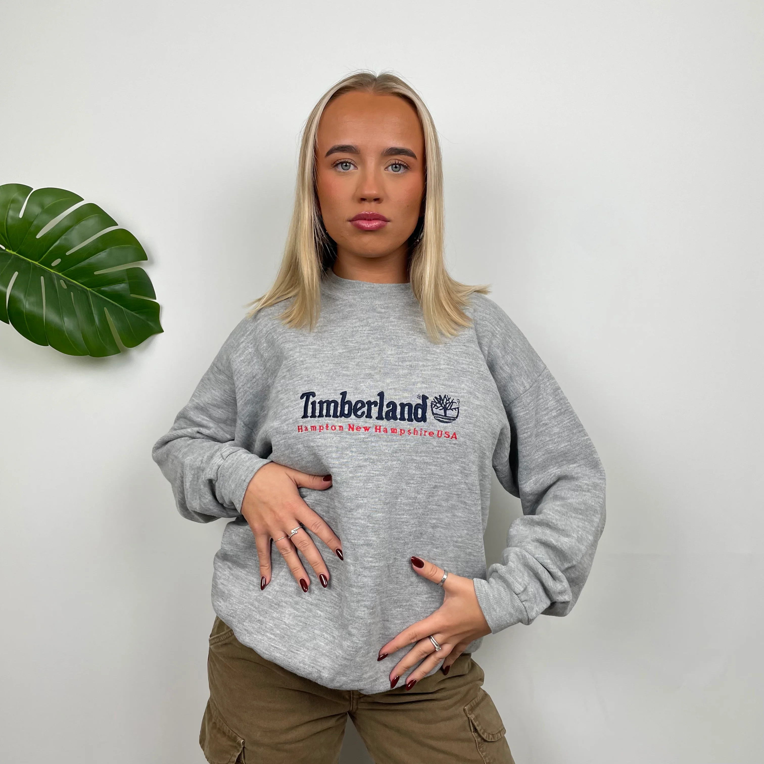 Timberland Grey Embroidered Spell Out Sweatshirt (M) - Image 3