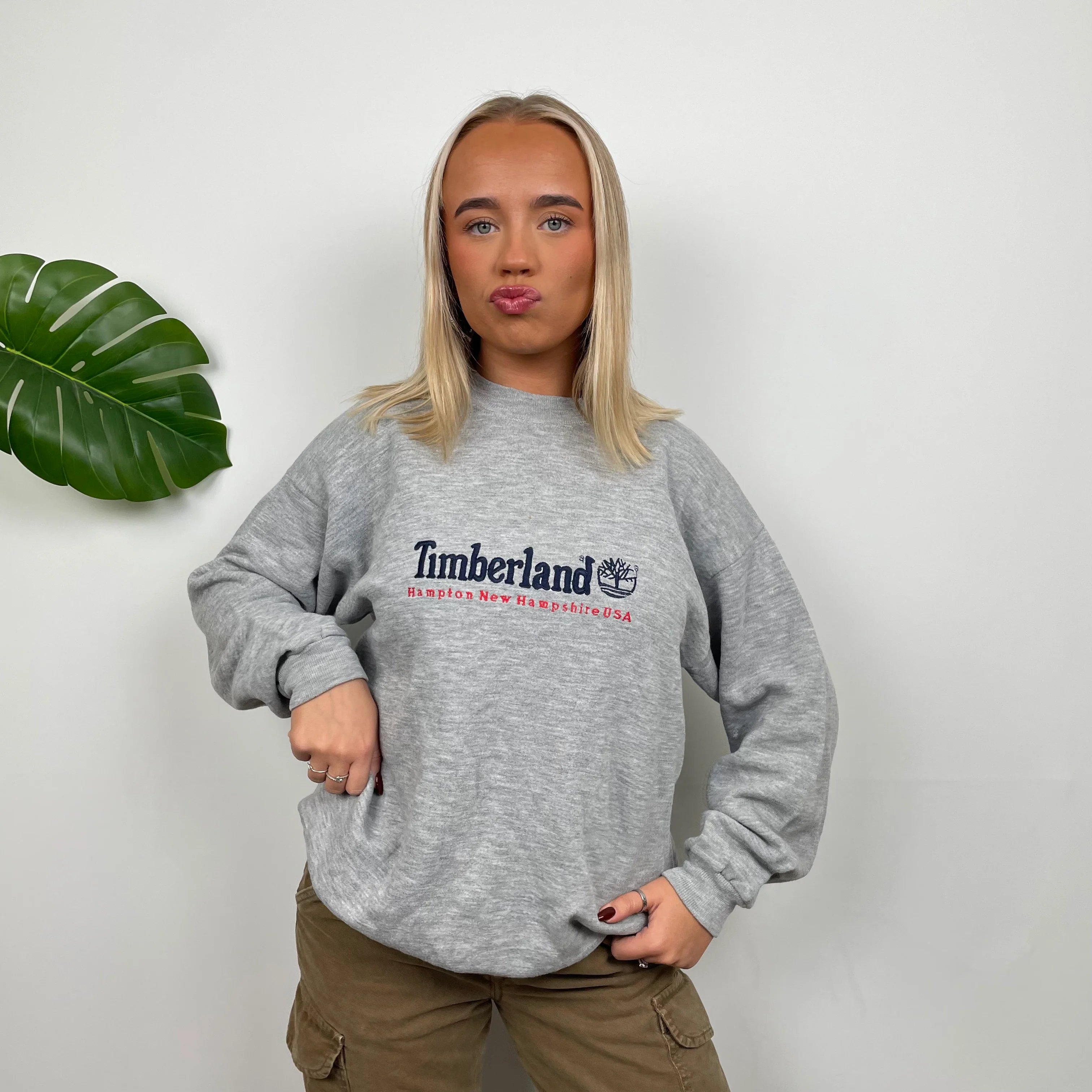 Timberland Grey Embroidered Spell Out Sweatshirt (M) - Image 5