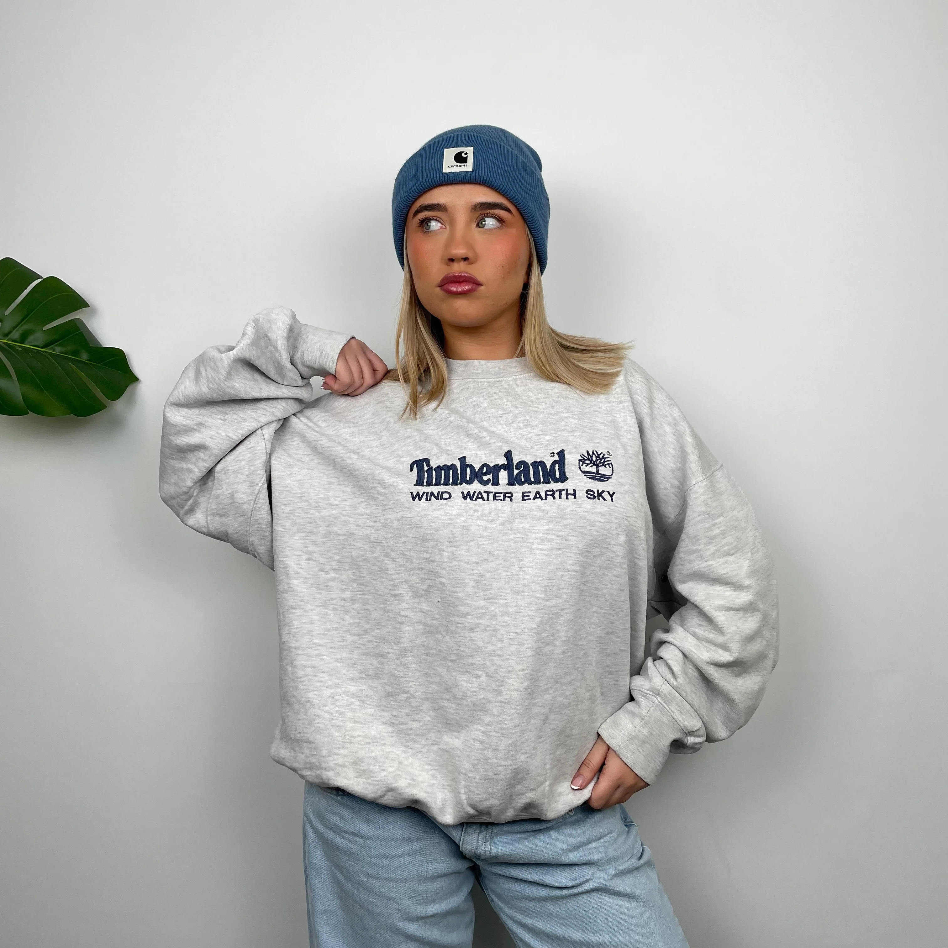 Timberland Grey Embroidered Spell Out Sweatshirt (XL) - Image 4