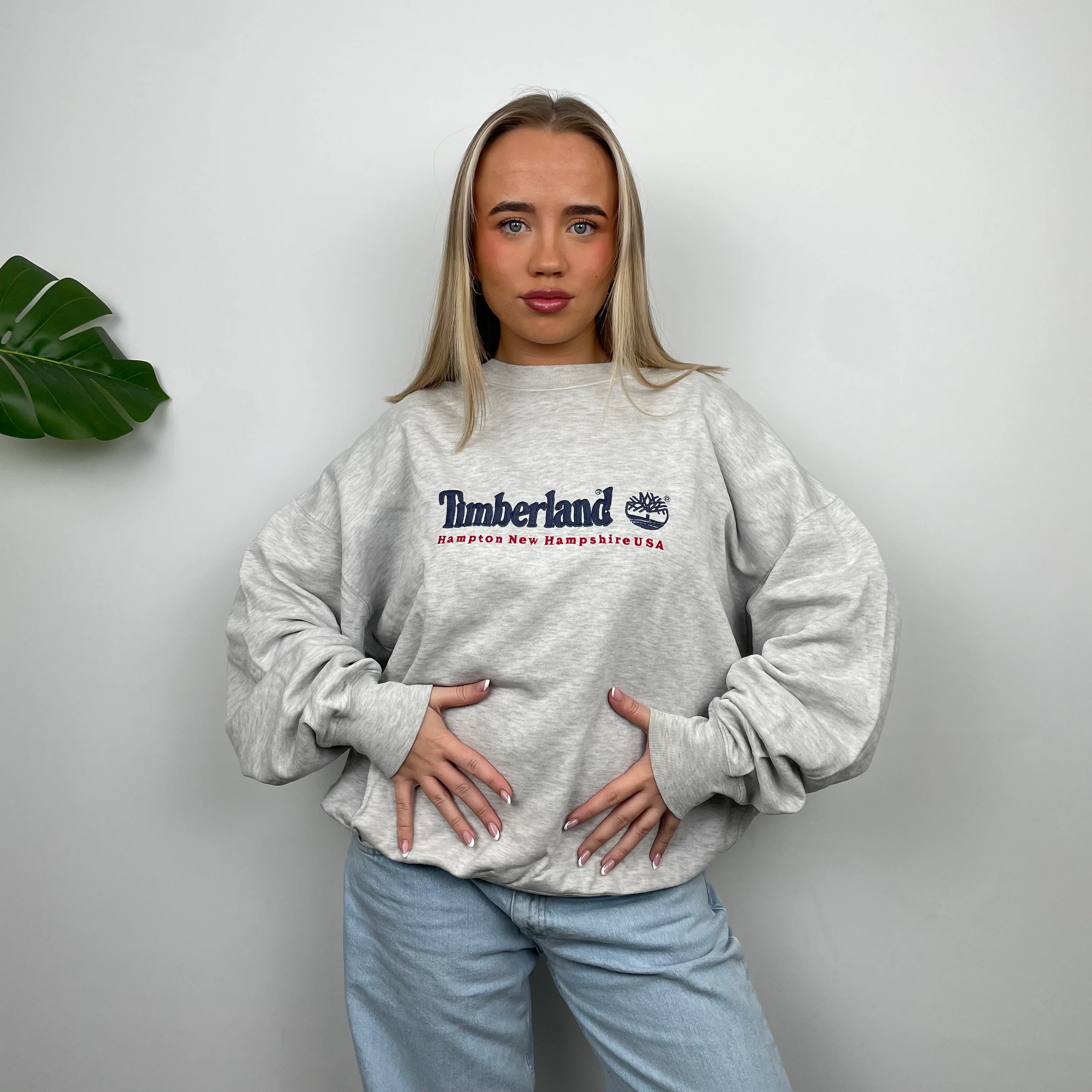Timberland Grey Embroidered Spell Out Sweatshirt (L) - Image 2