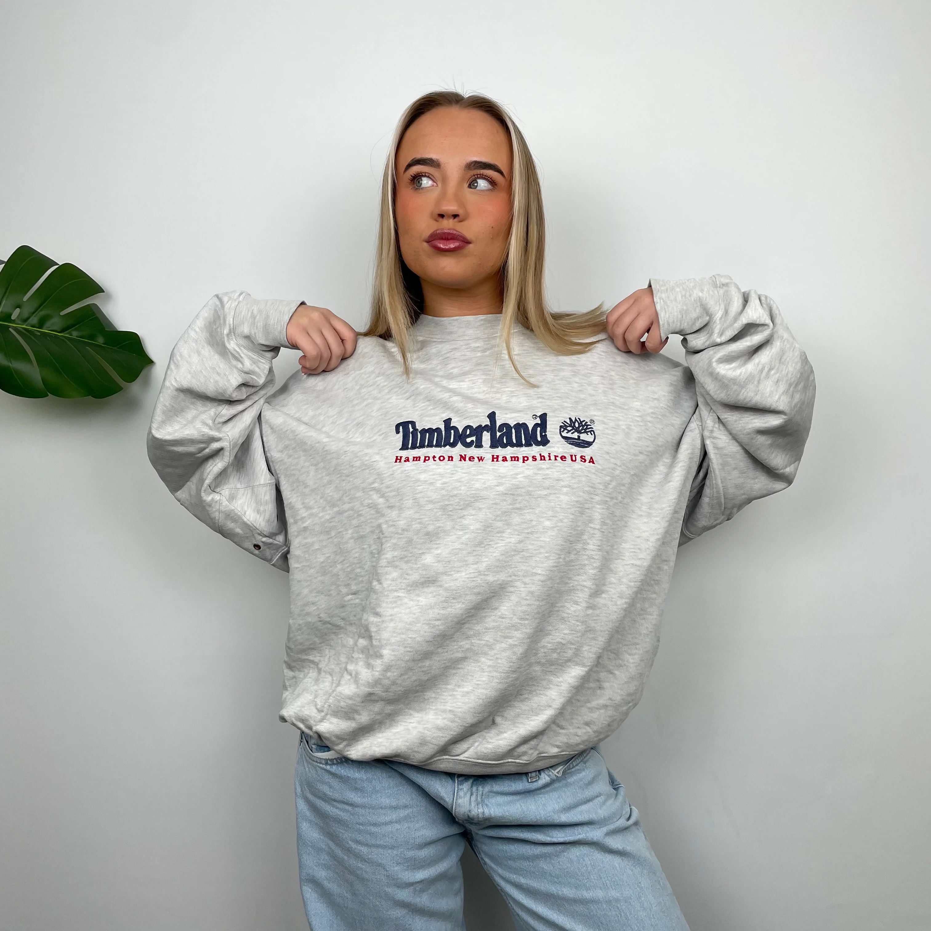 Timberland Grey Embroidered Spell Out Sweatshirt (L) - Image 3