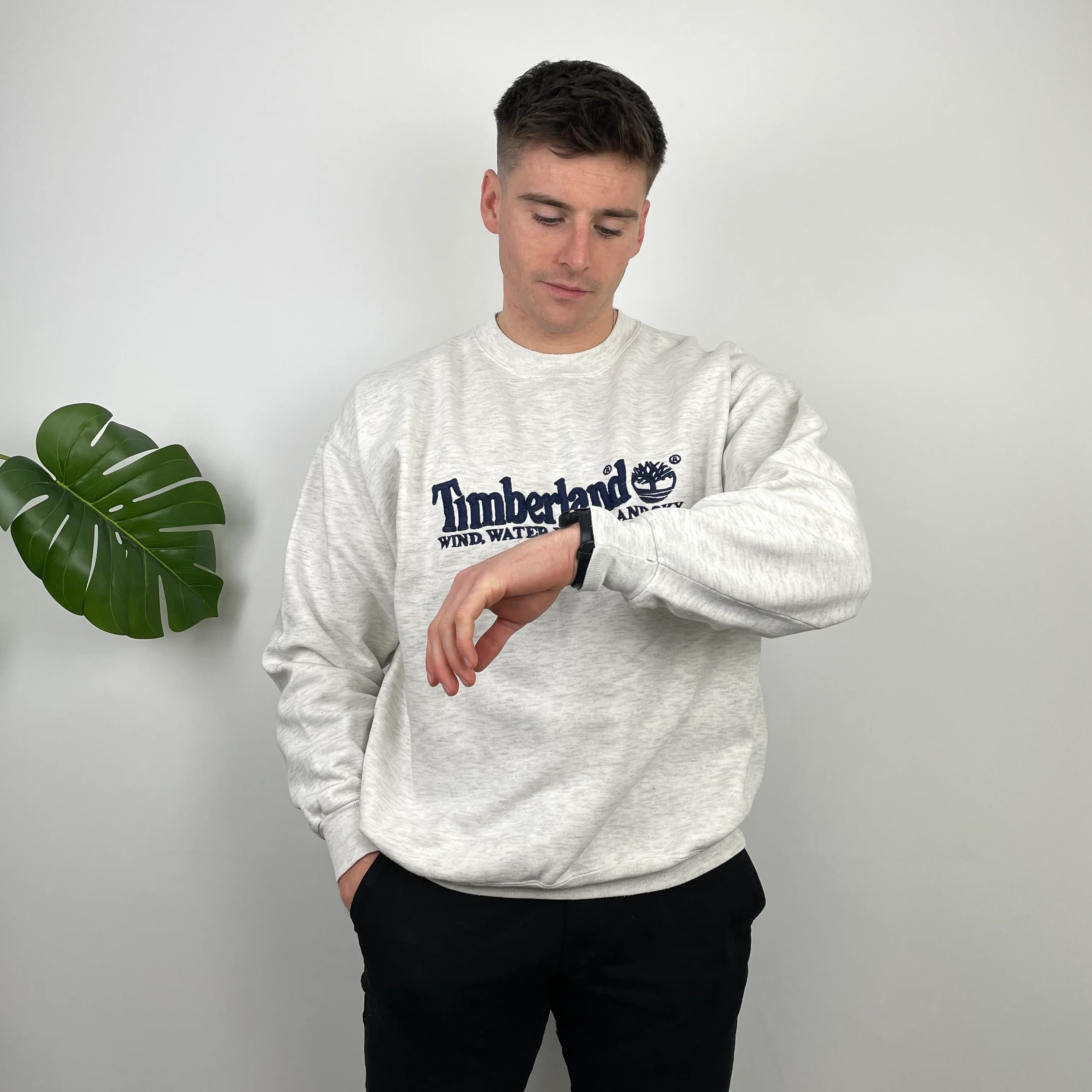 Timberland Grey Embroidered Spell Out Sweatshirt (L) - Image 4