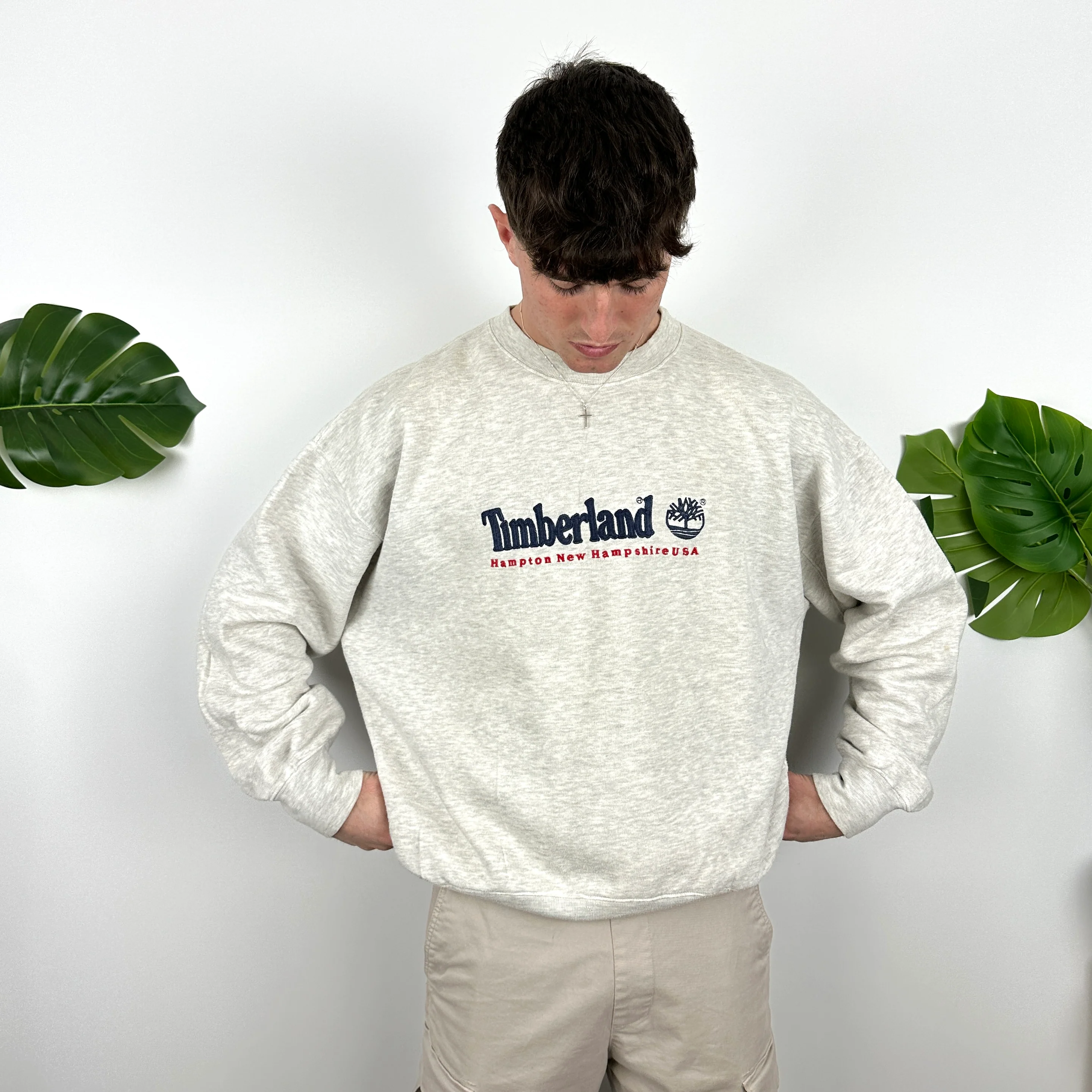 Timberland Grey Embroidered Spell Out Sweatshirt (M) - Image 3