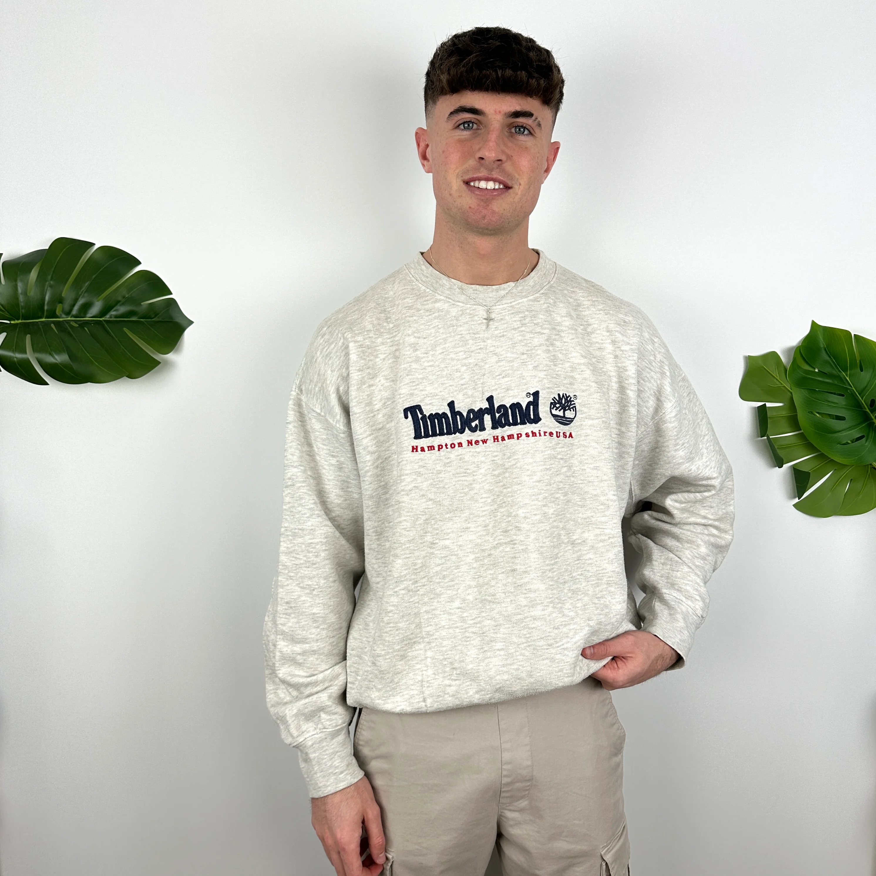 Timberland Grey Embroidered Spell Out Sweatshirt (M) - Image 4