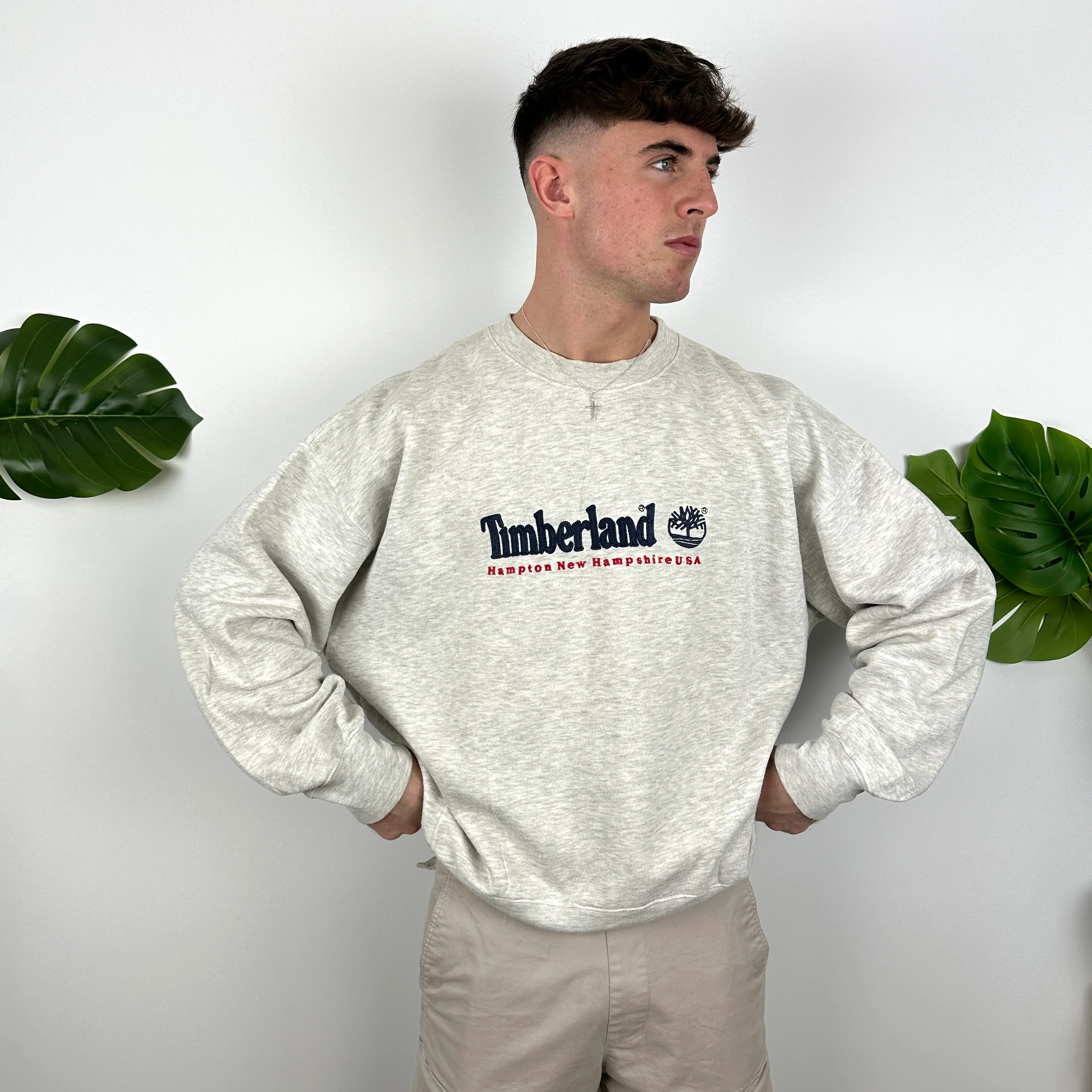 Timberland Grey Embroidered Spell Out Sweatshirt (M) - Image 5