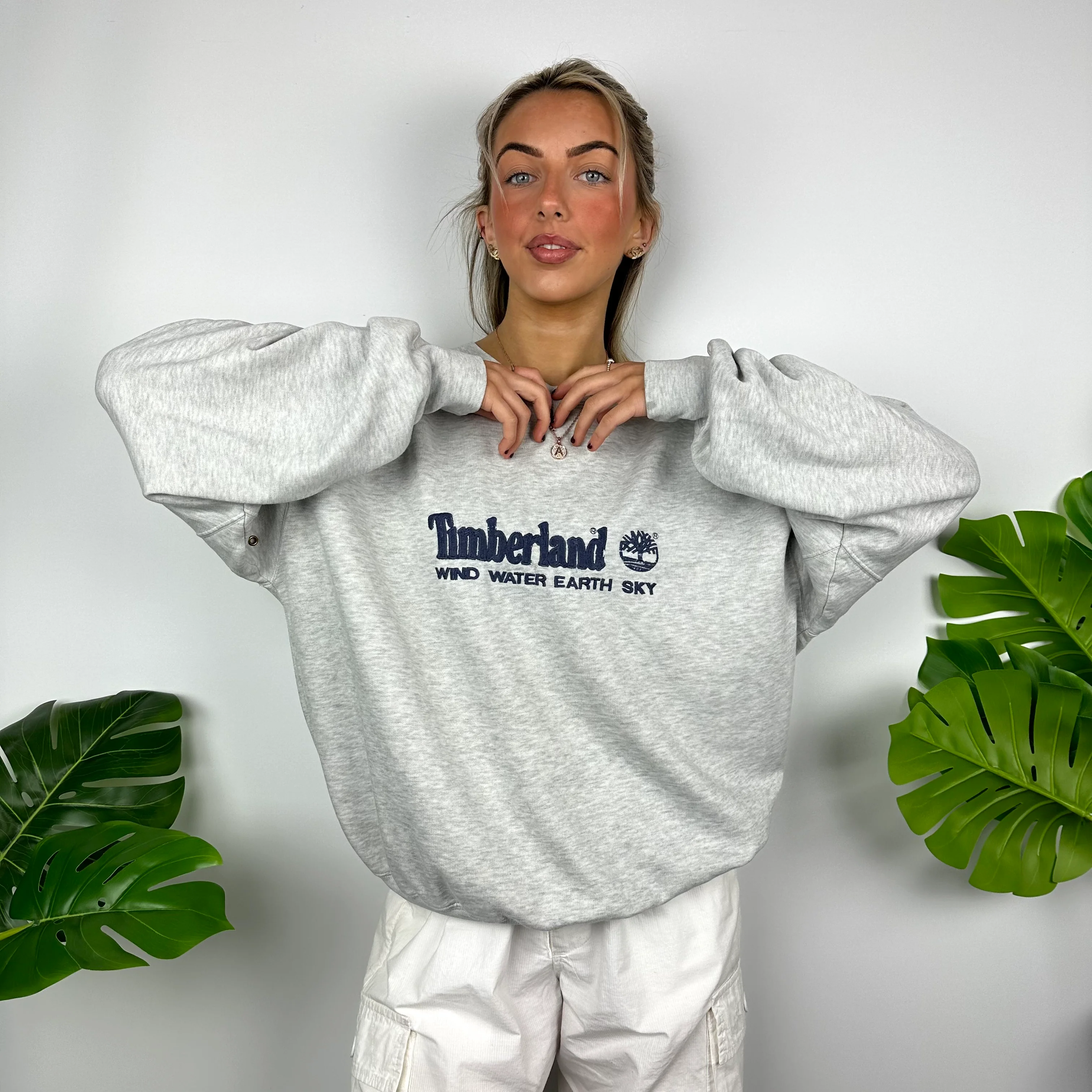 Timberland Grey Embroidered Spell Out Sweatshirt (L) - Image 2