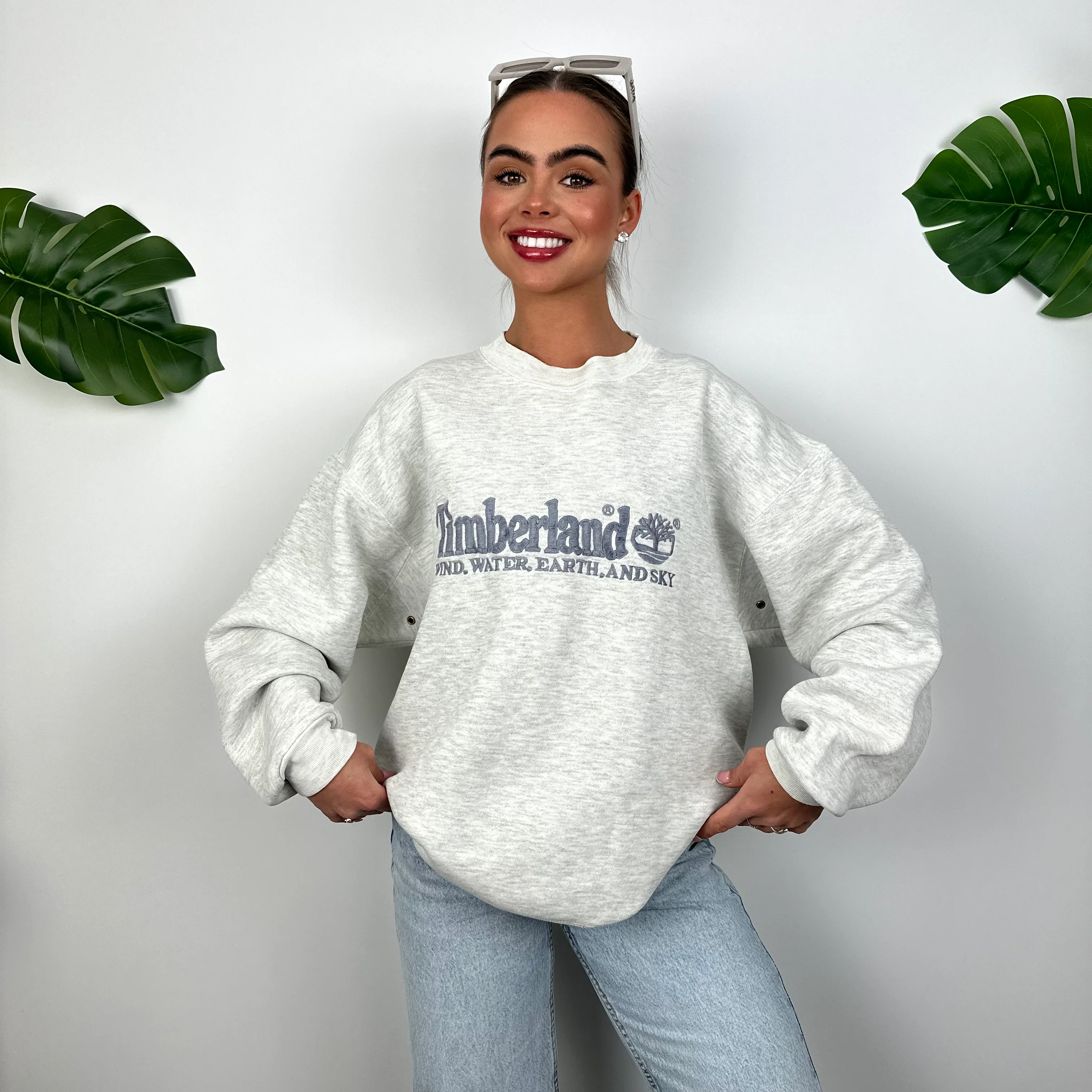 Timberland Grey Embroidered Spell Out Sweatshirt (M) - Image 5