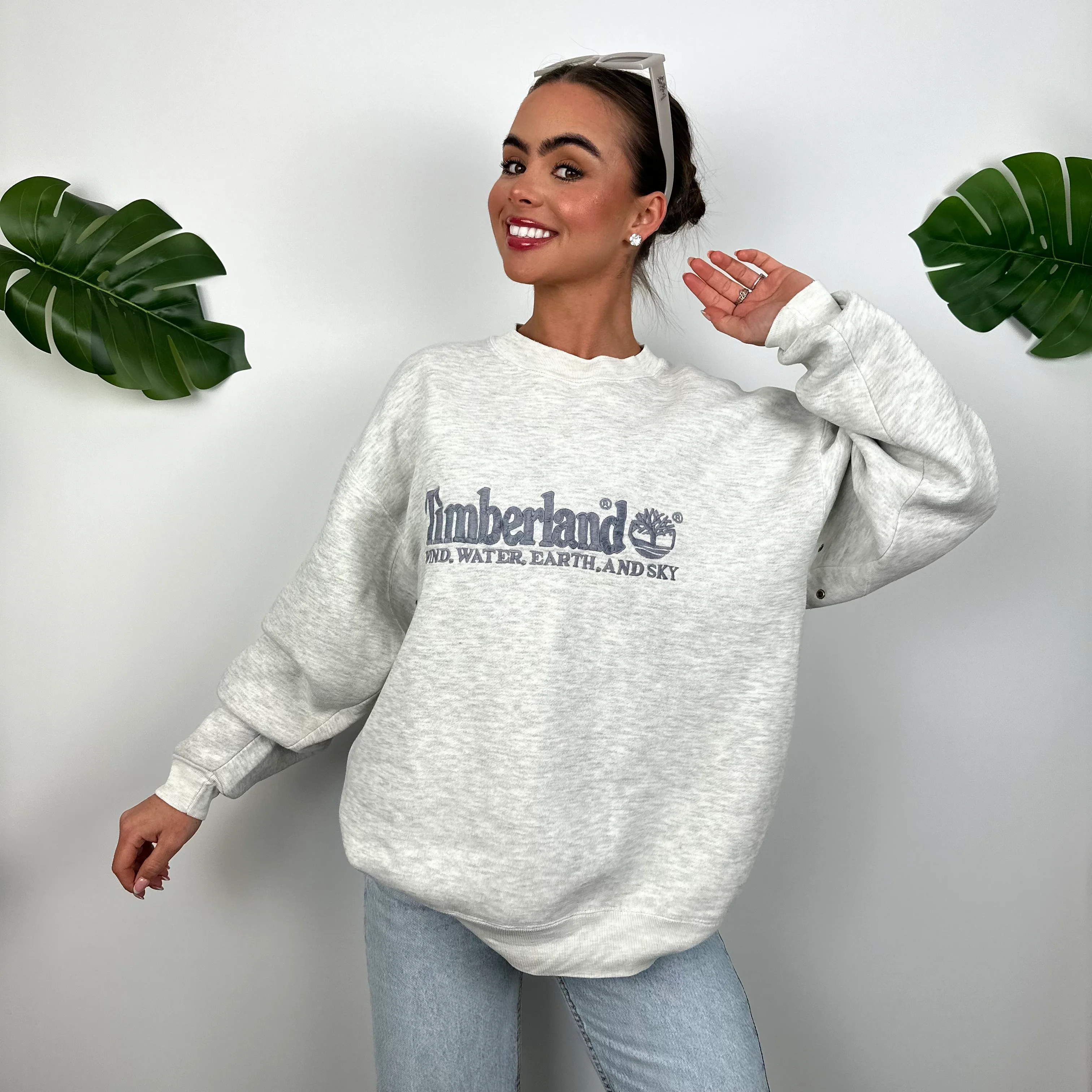 Timberland Grey Embroidered Spell Out Sweatshirt (M) - Image 6