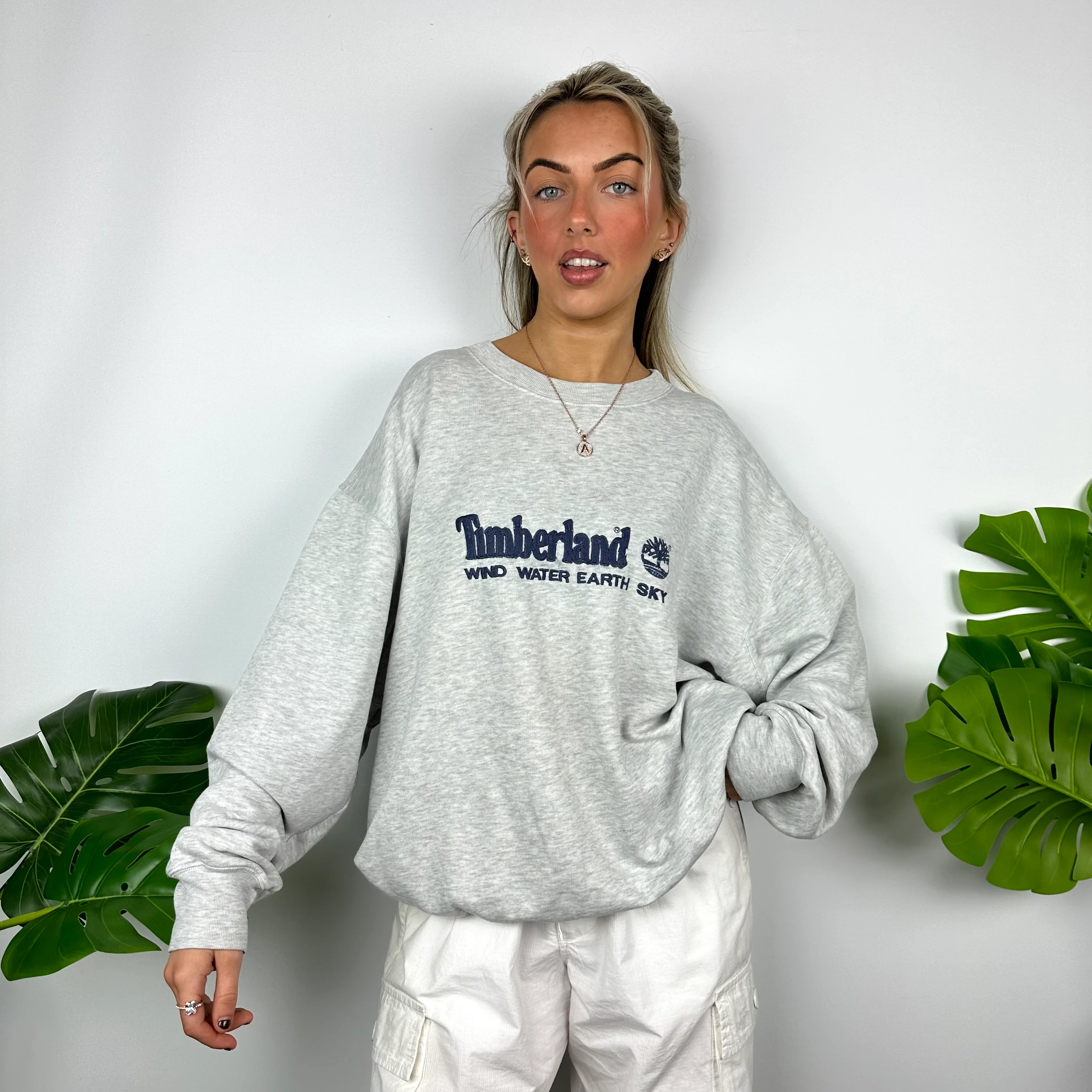 Timberland Grey Embroidered Spell Out Sweatshirt (L) - Image 3