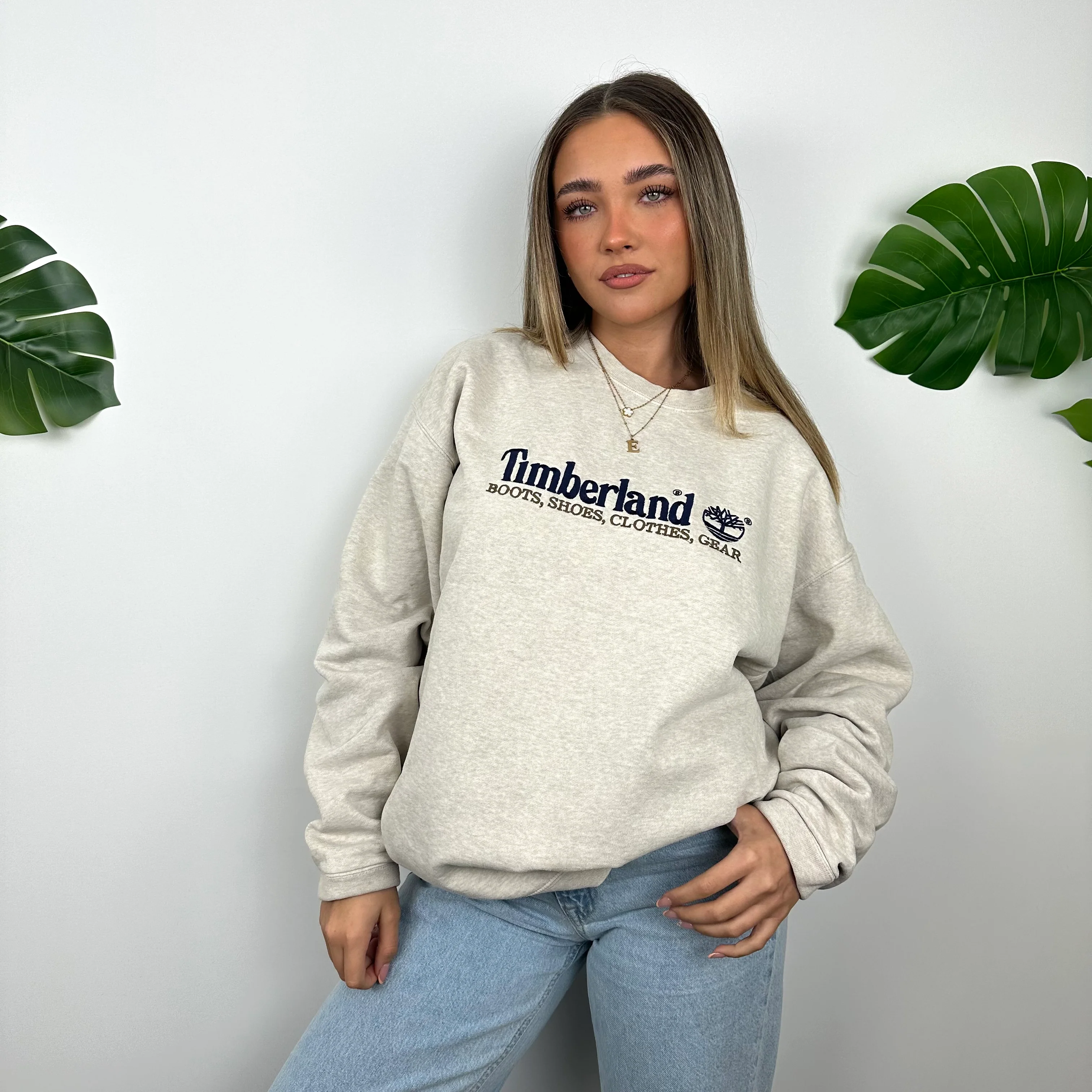 Timberland Grey Embroidered Spell Out Sweatshirt (XL) - Image 5