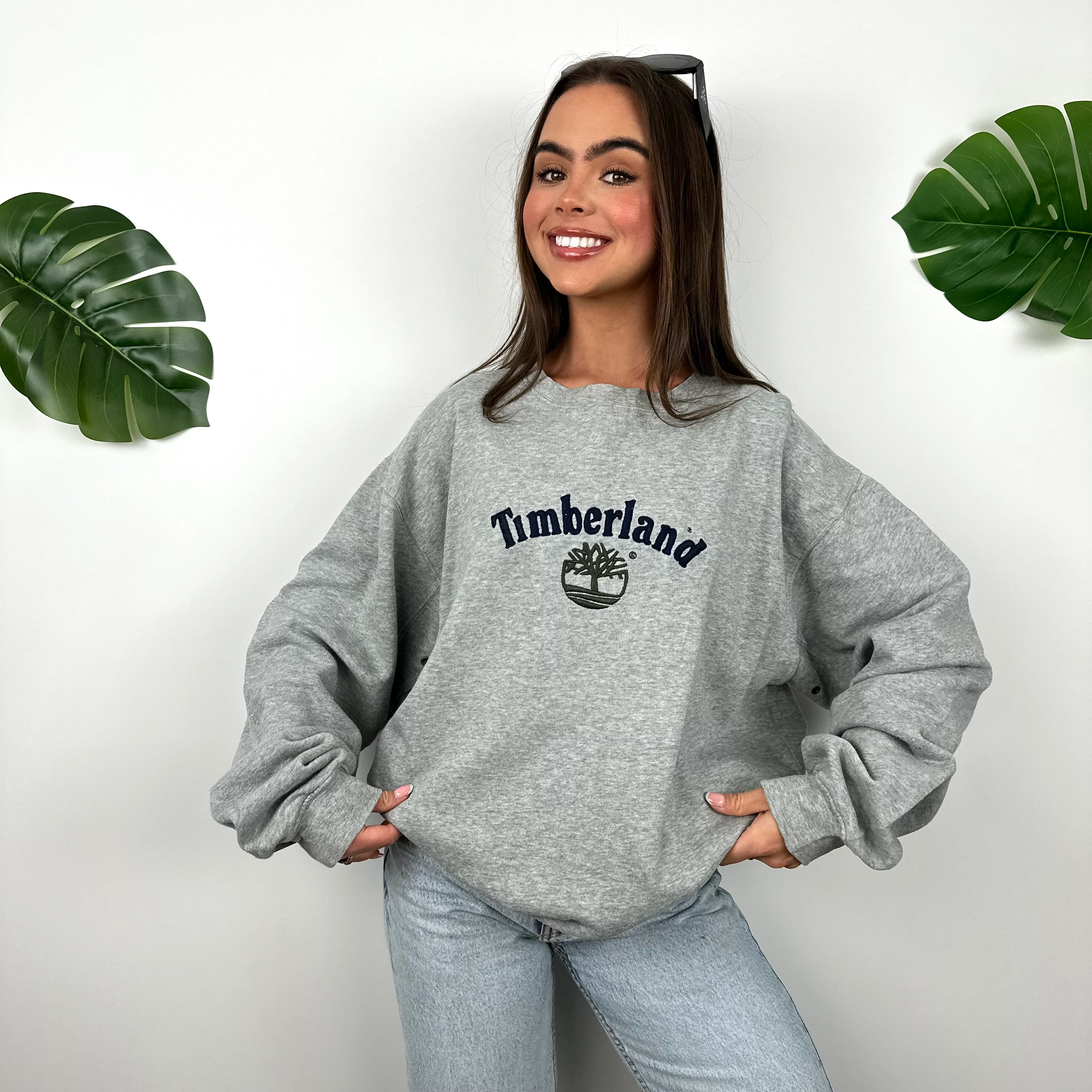 Timberland Grey Embroidered Spell Out Sweatshirt (L) - Image 2