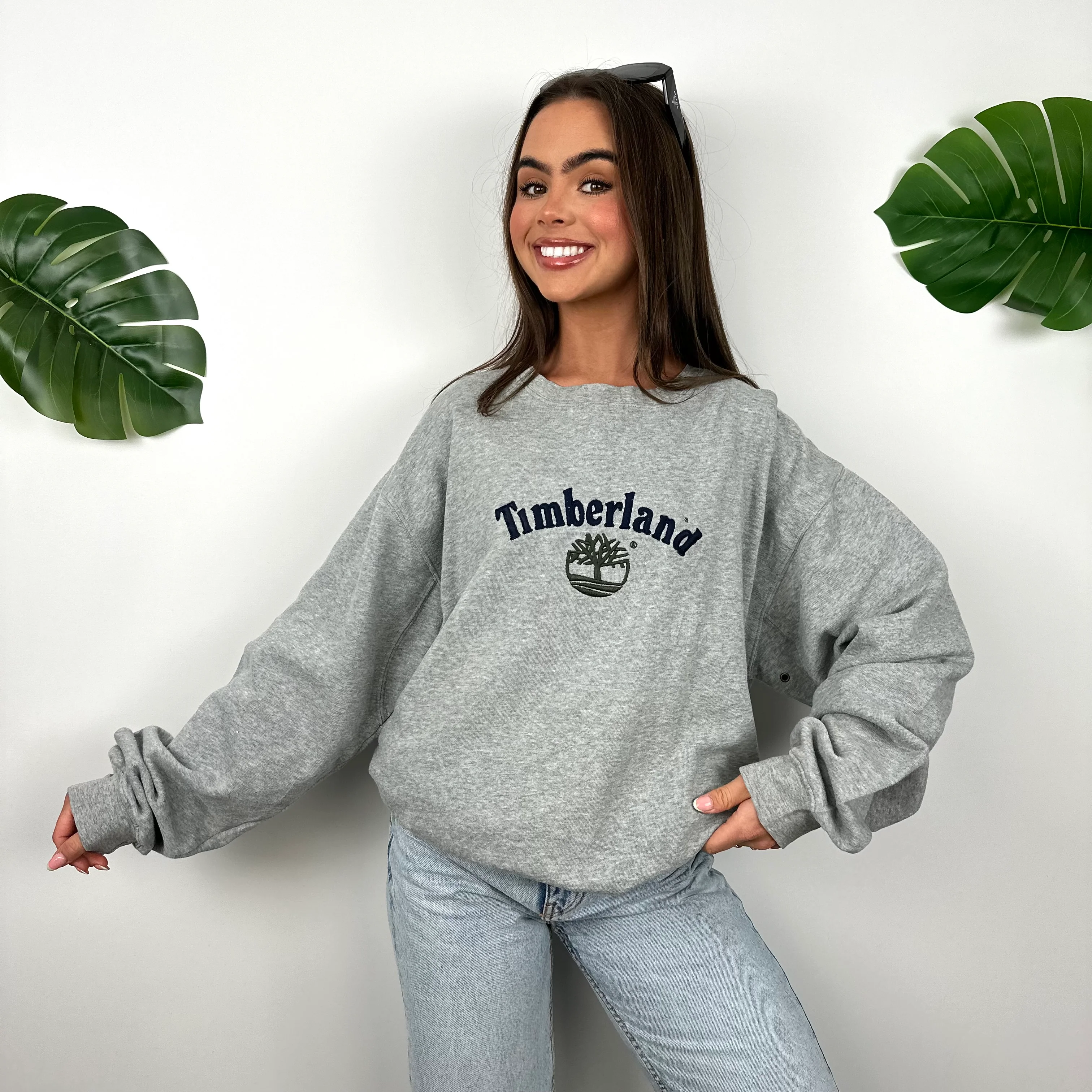 Timberland Grey Embroidered Spell Out Sweatshirt (L) - Image 4