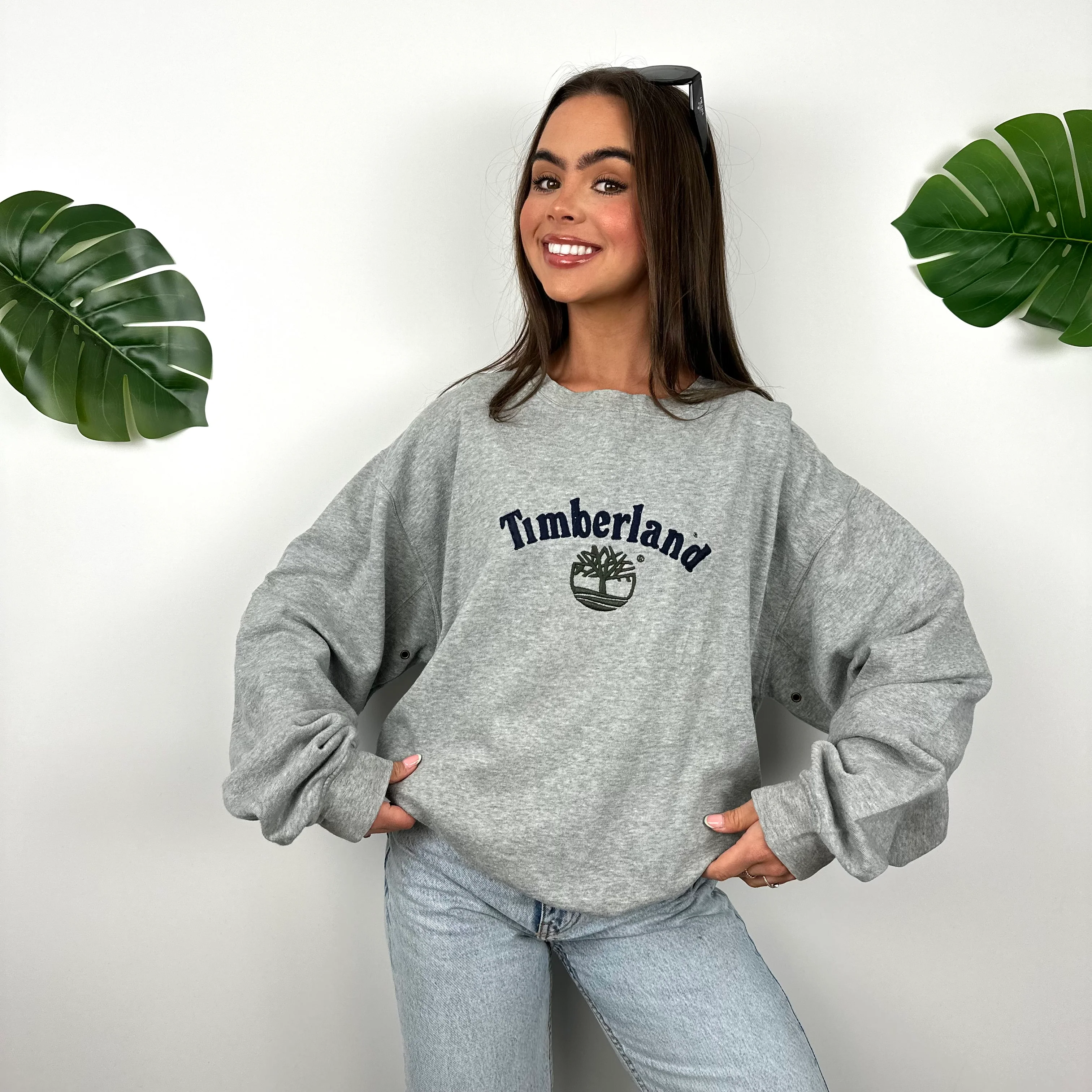 Timberland Grey Embroidered Spell Out Sweatshirt (L) - Image 5