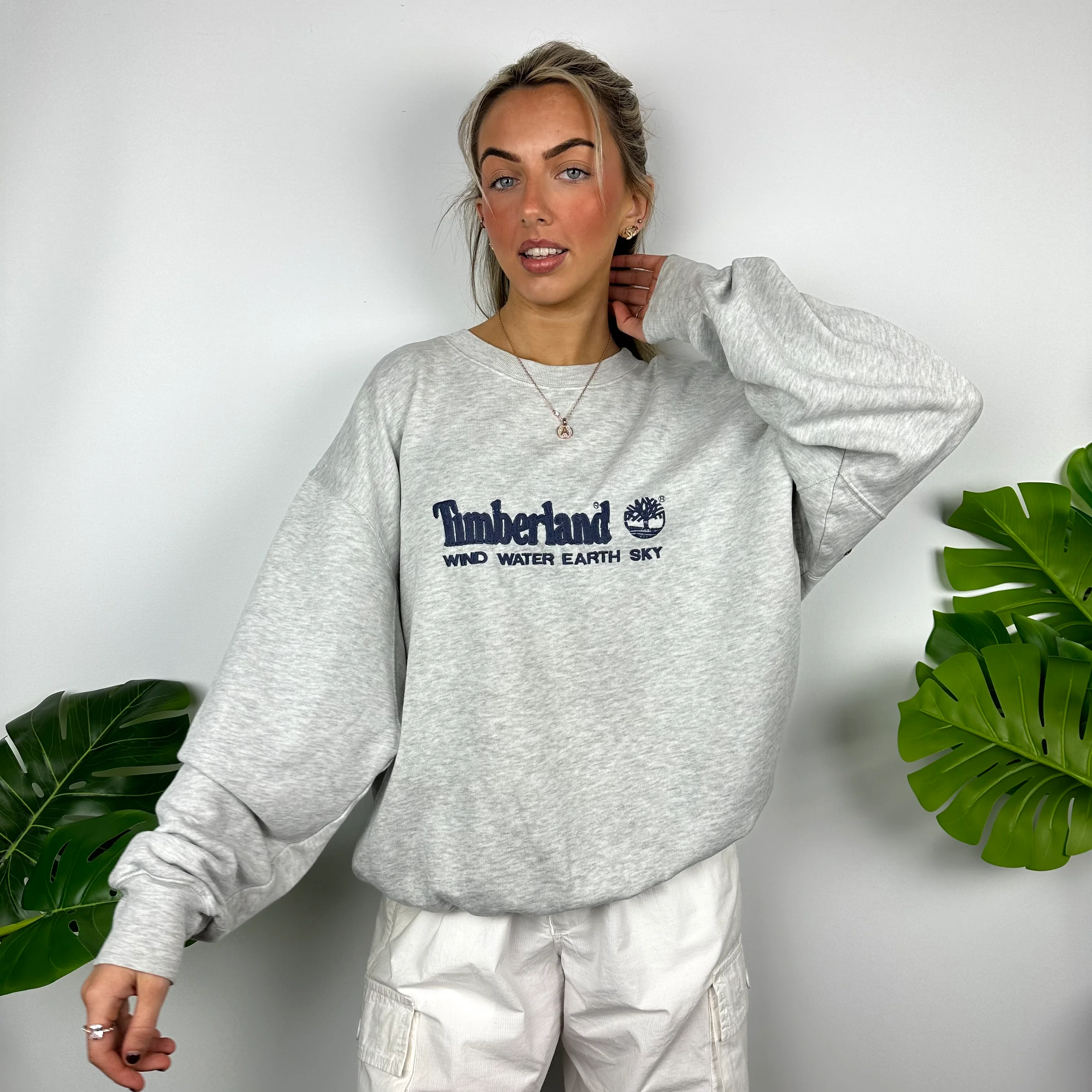 Timberland Grey Embroidered Spell Out Sweatshirt (L) - Image 6