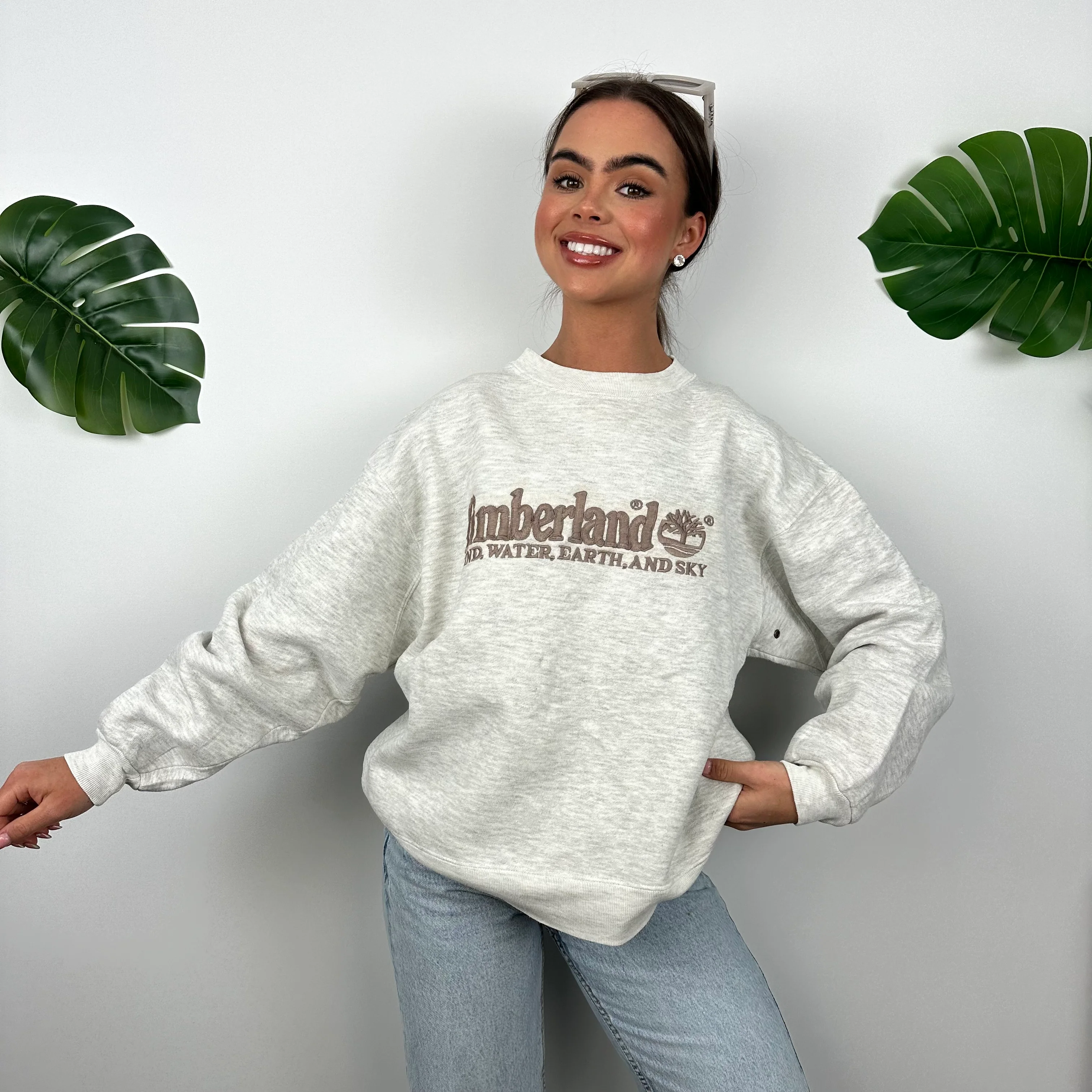 Timberland Grey Embroidered Spell Out Sweatshirt (S) - Image 2