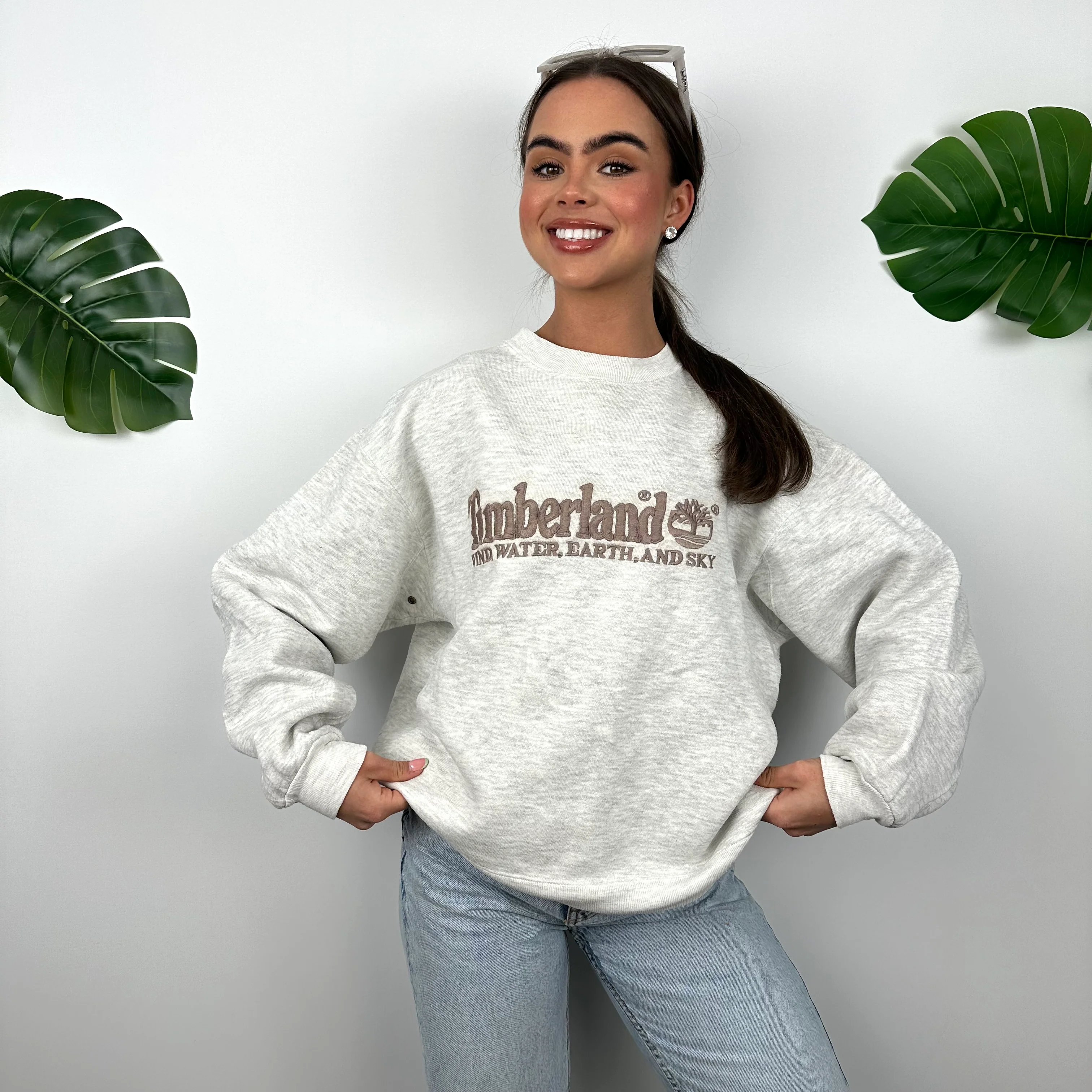 Timberland Grey Embroidered Spell Out Sweatshirt (S) - Image 5
