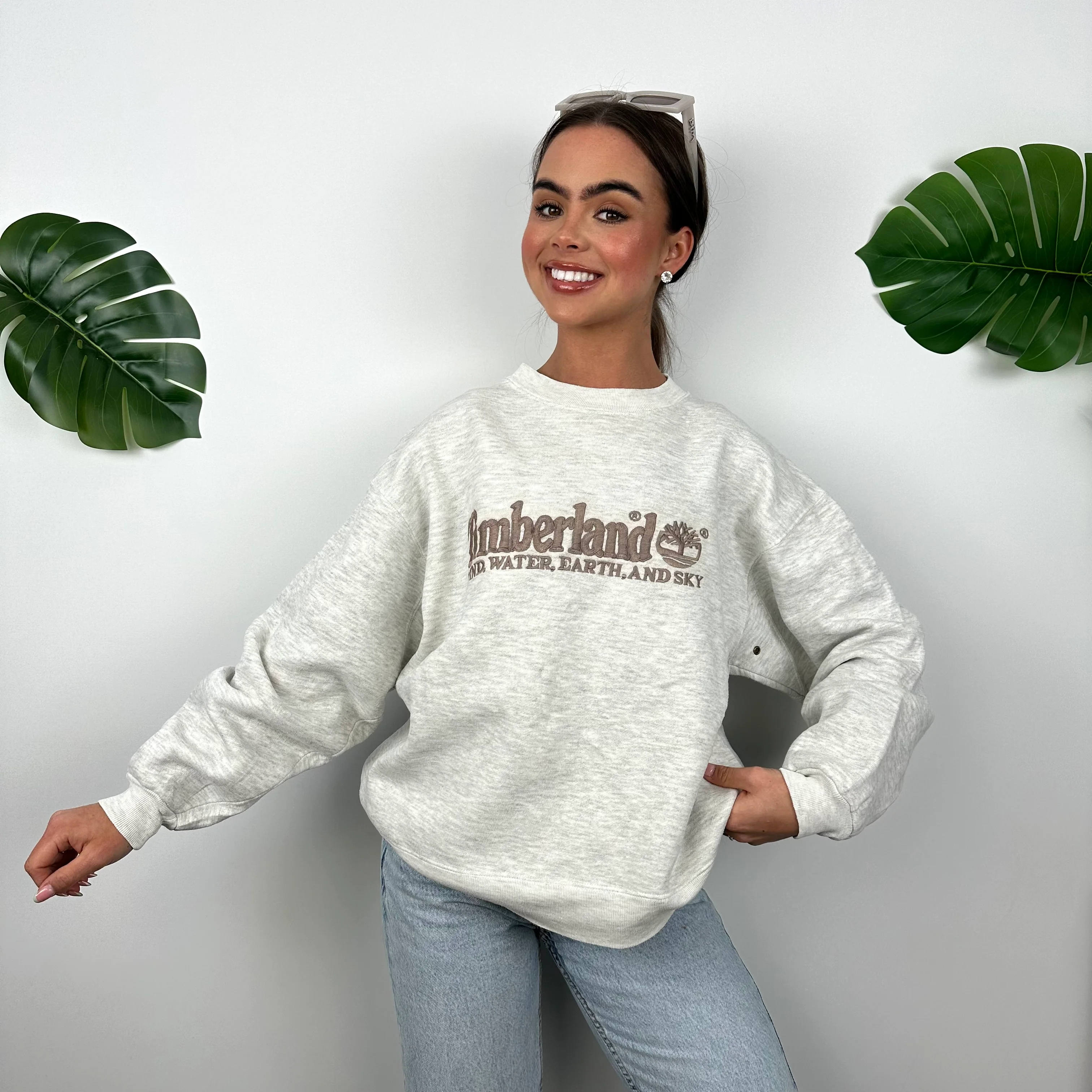 Timberland Grey Embroidered Spell Out Sweatshirt (S) - Image 6
