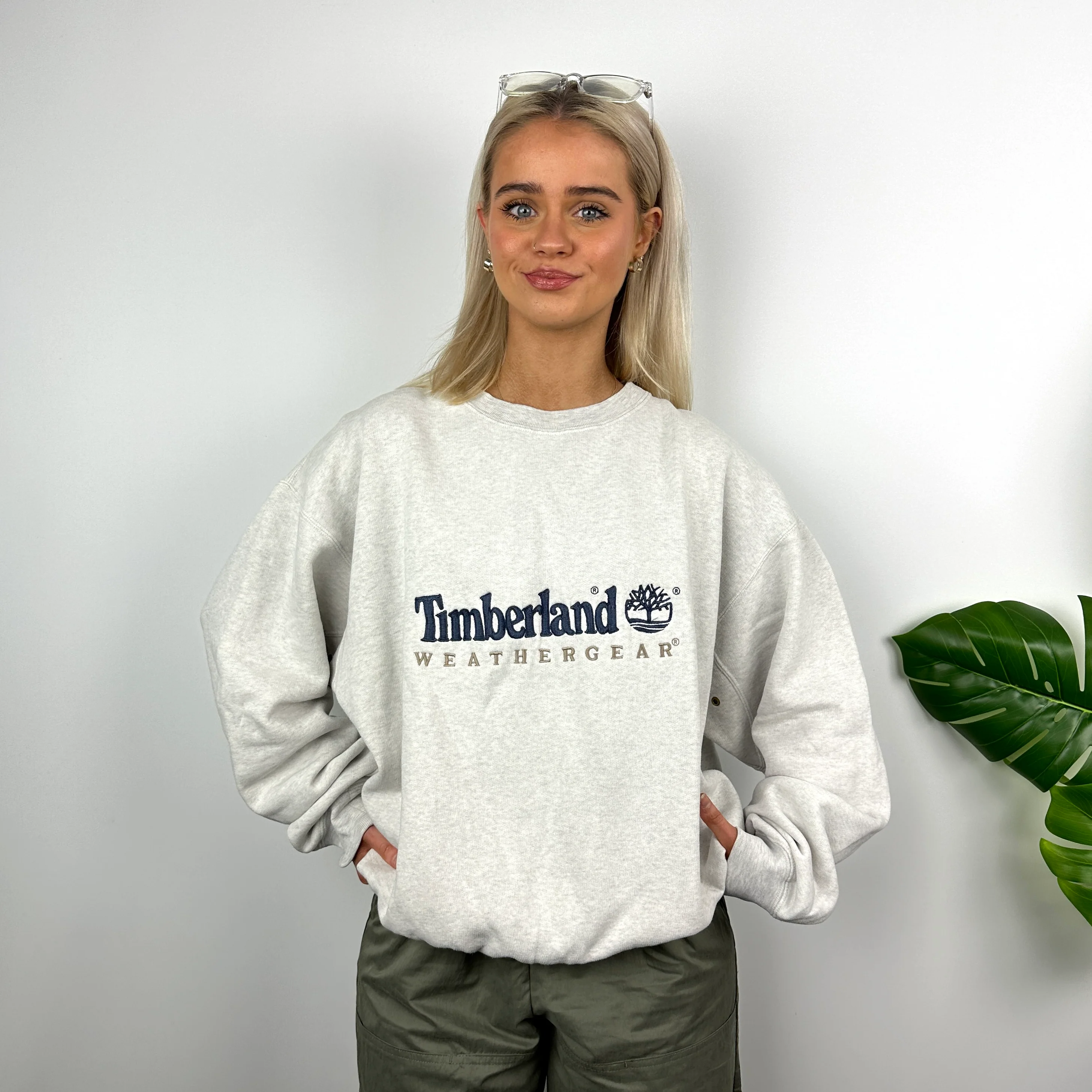 Timberland Grey Embroidered Spell Out Sweatshirt (L) - Image 2