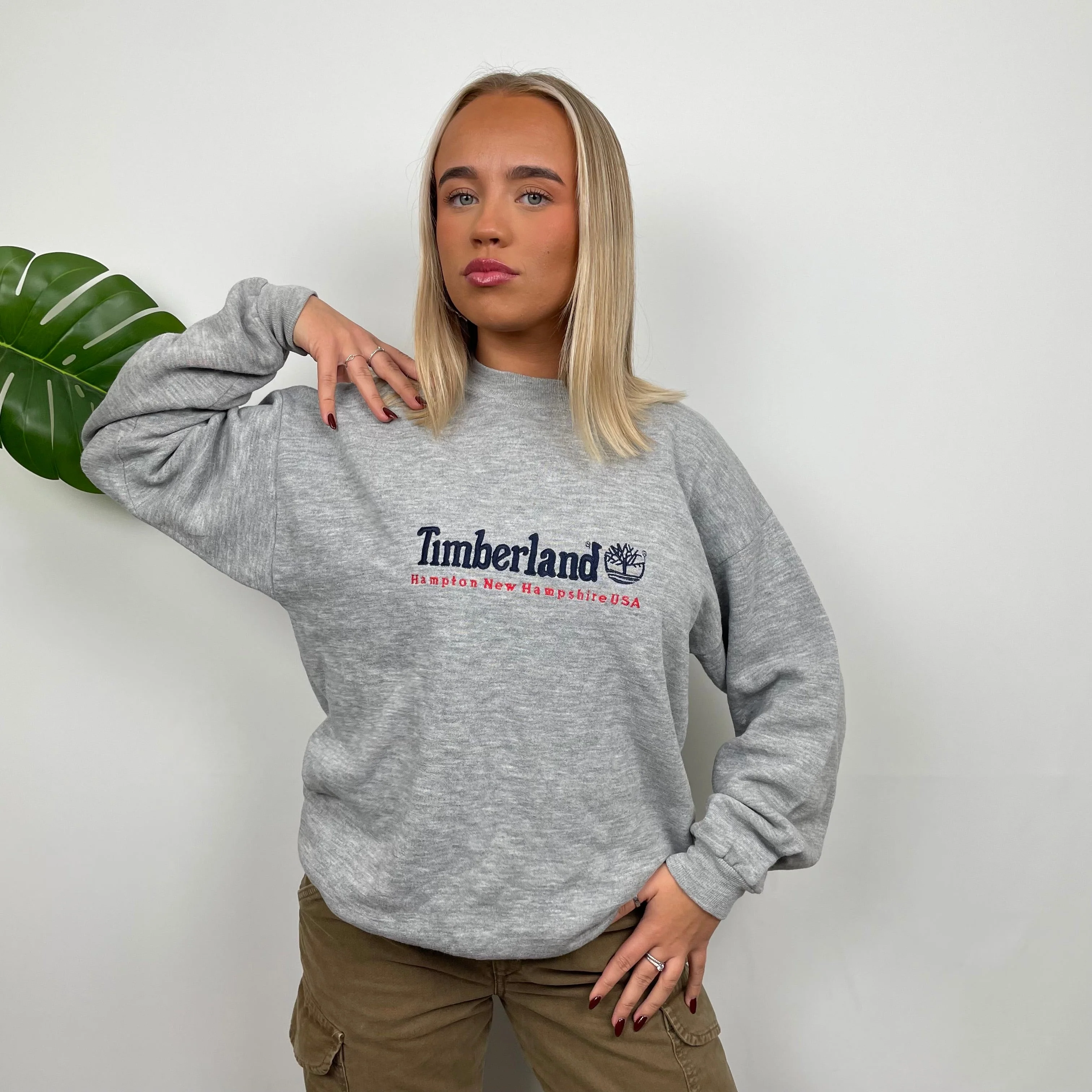Timberland Grey Embroidered Spell Out Sweatshirt (M) - Image 4