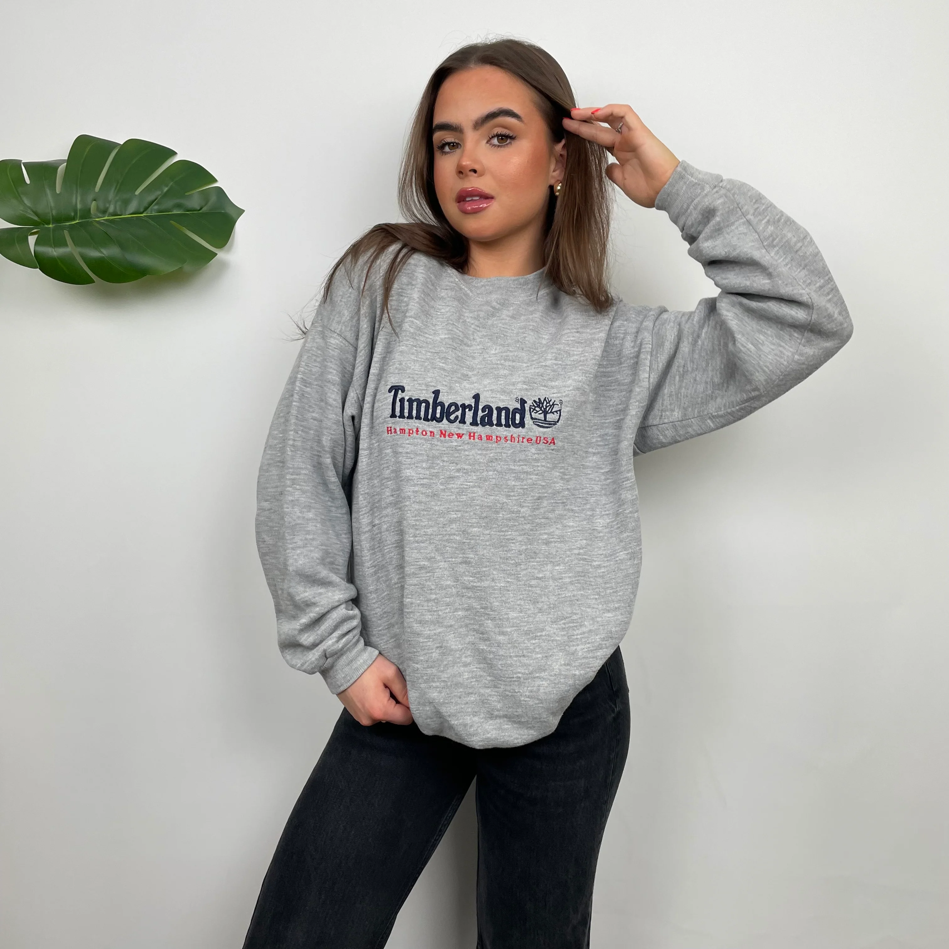 Timberland Grey Embroidered Spell Out Sweatshirt (M) - Image 2