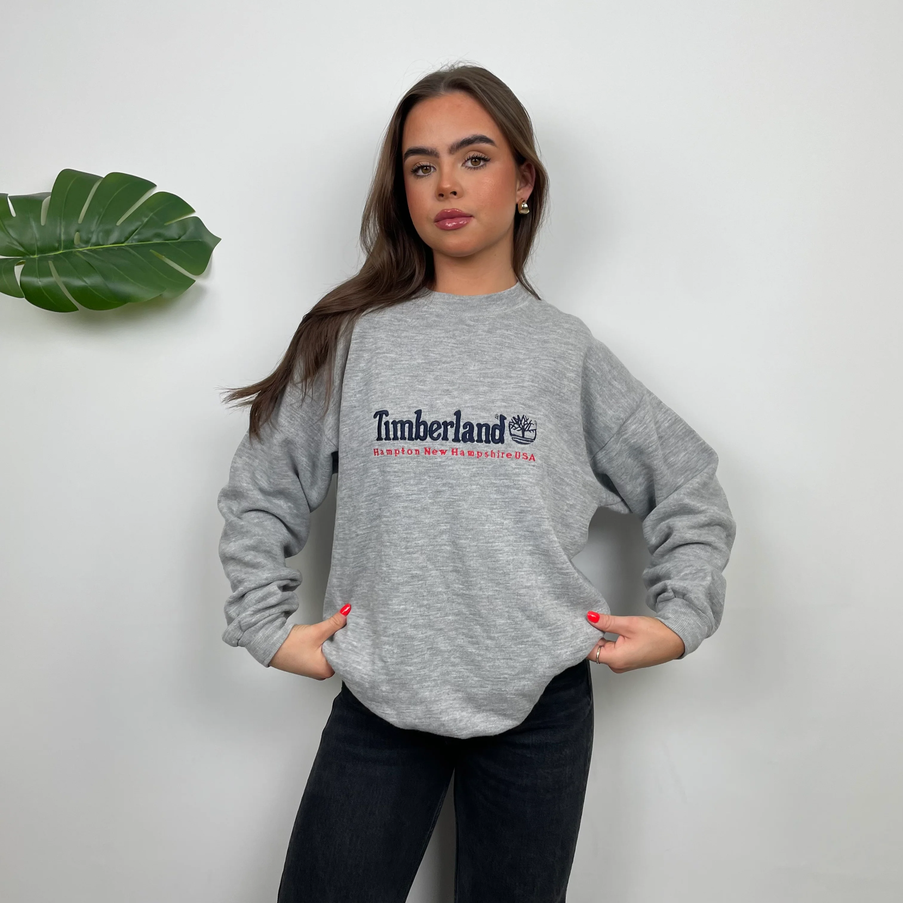 Timberland Grey Embroidered Spell Out Sweatshirt (M) - Image 6