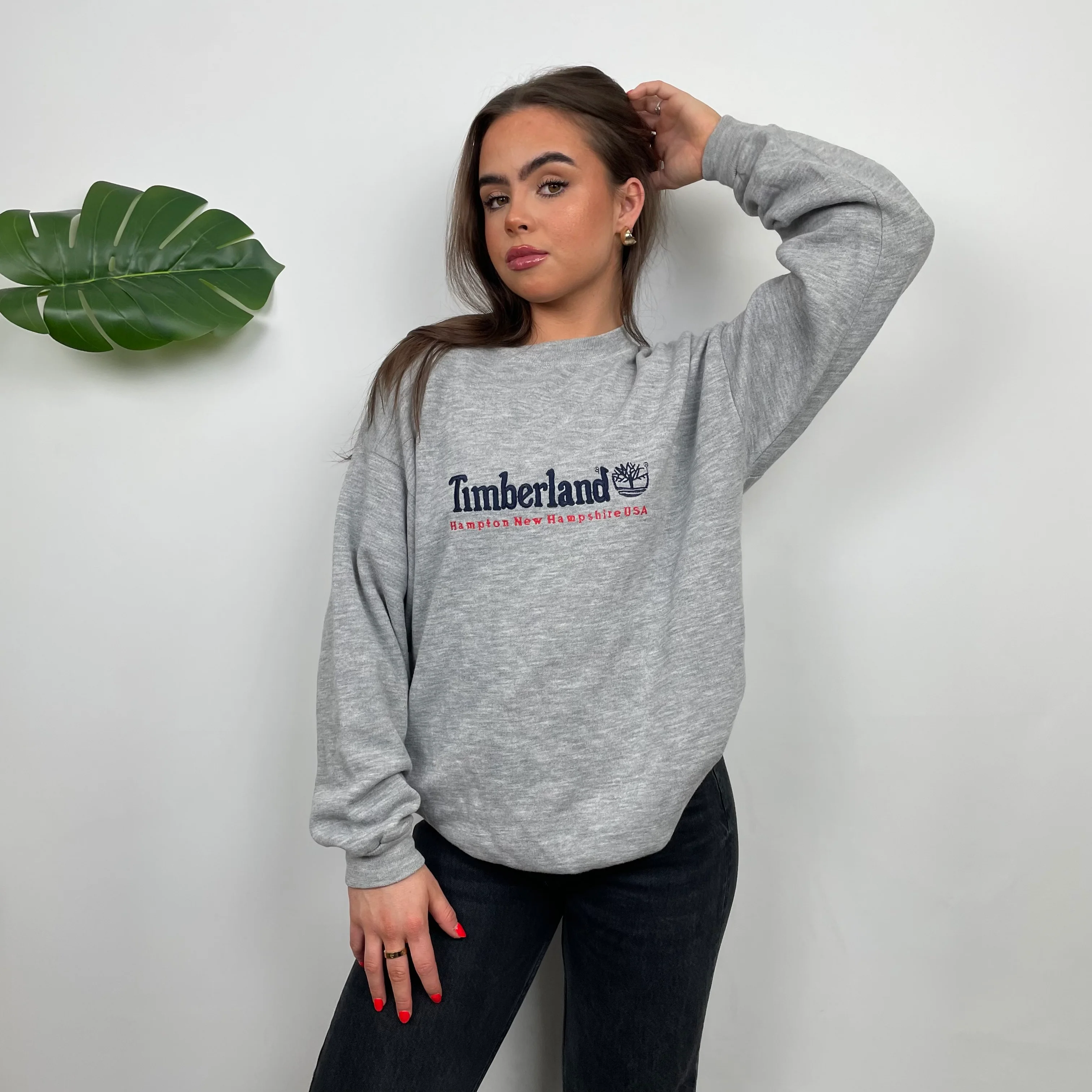 Timberland Grey Embroidered Spell Out Sweatshirt (M) - Image 7