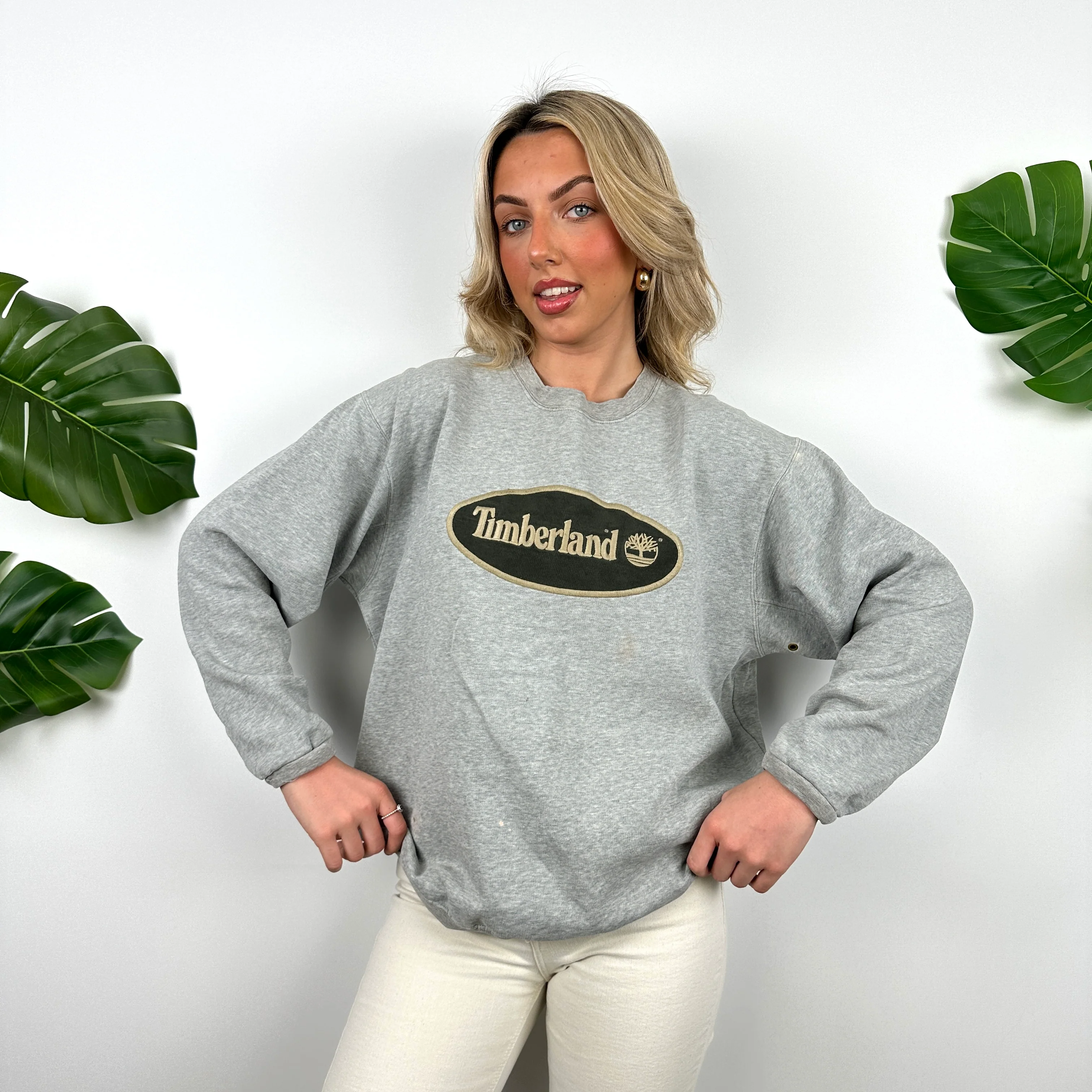 Timberland Grey Embroidered Spell Out Sweatshirt (M) - Image 3