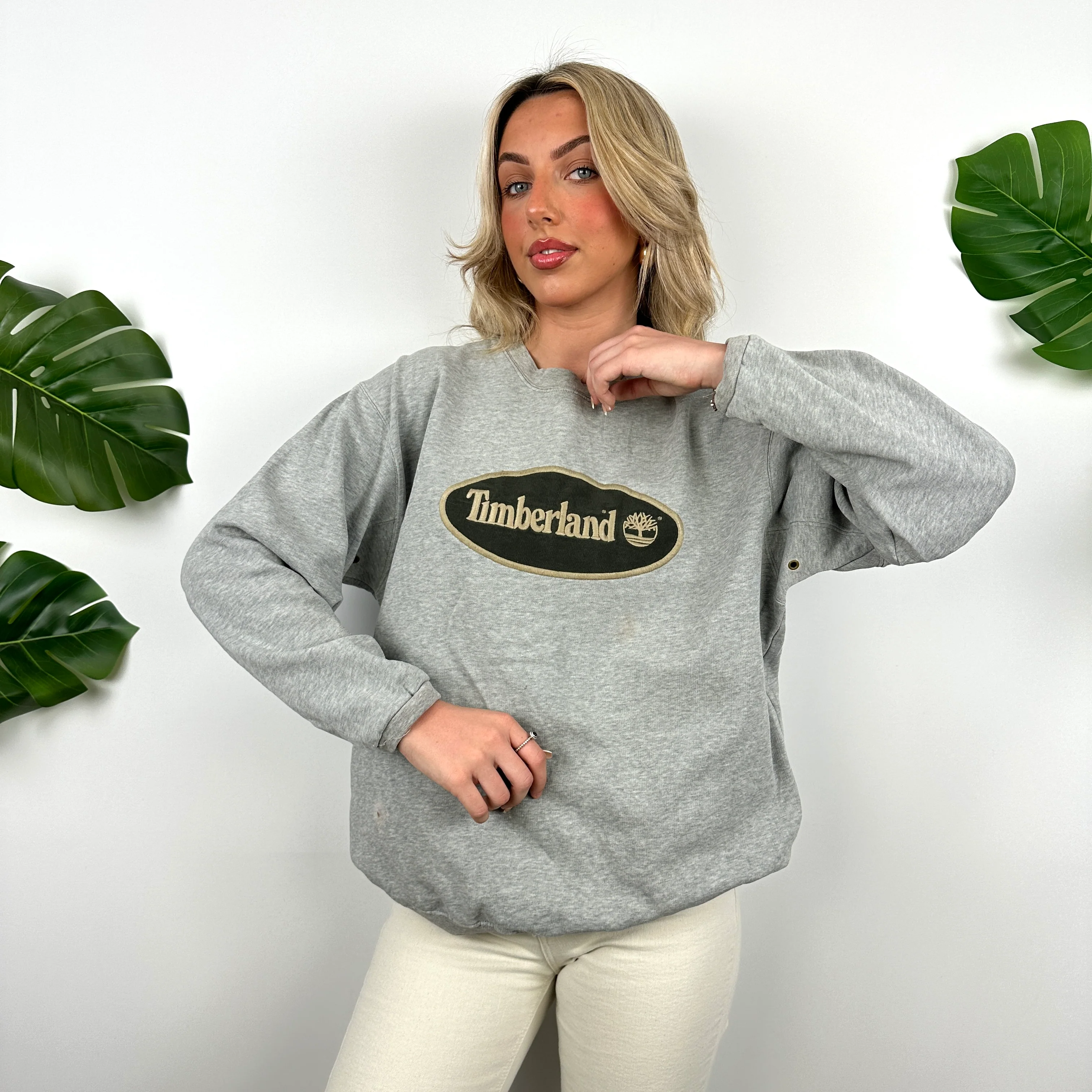 Timberland Grey Embroidered Spell Out Sweatshirt (M) - Image 5