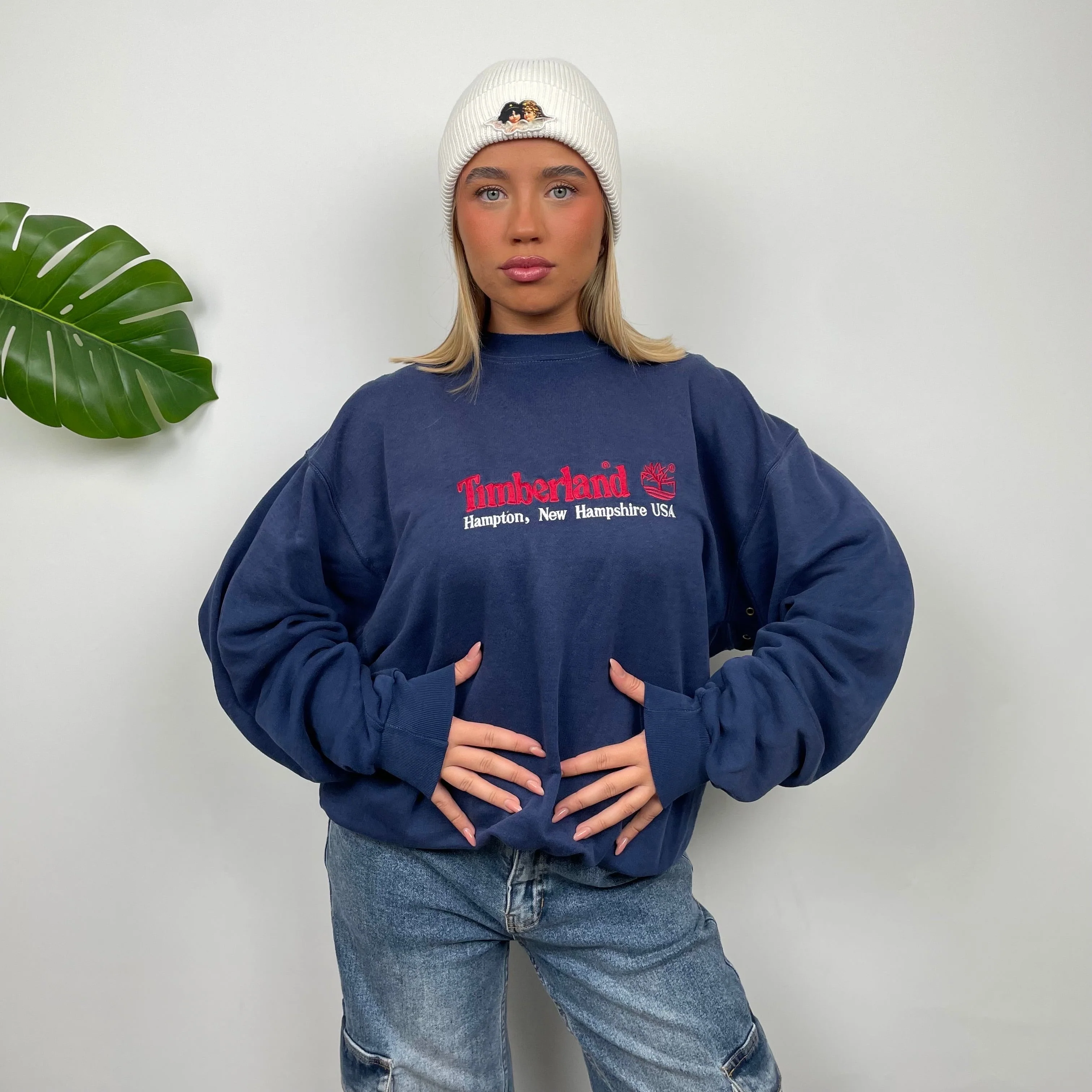 Timberland Navy Embroidered Spell Out Sweatshirt (M) - Image 2