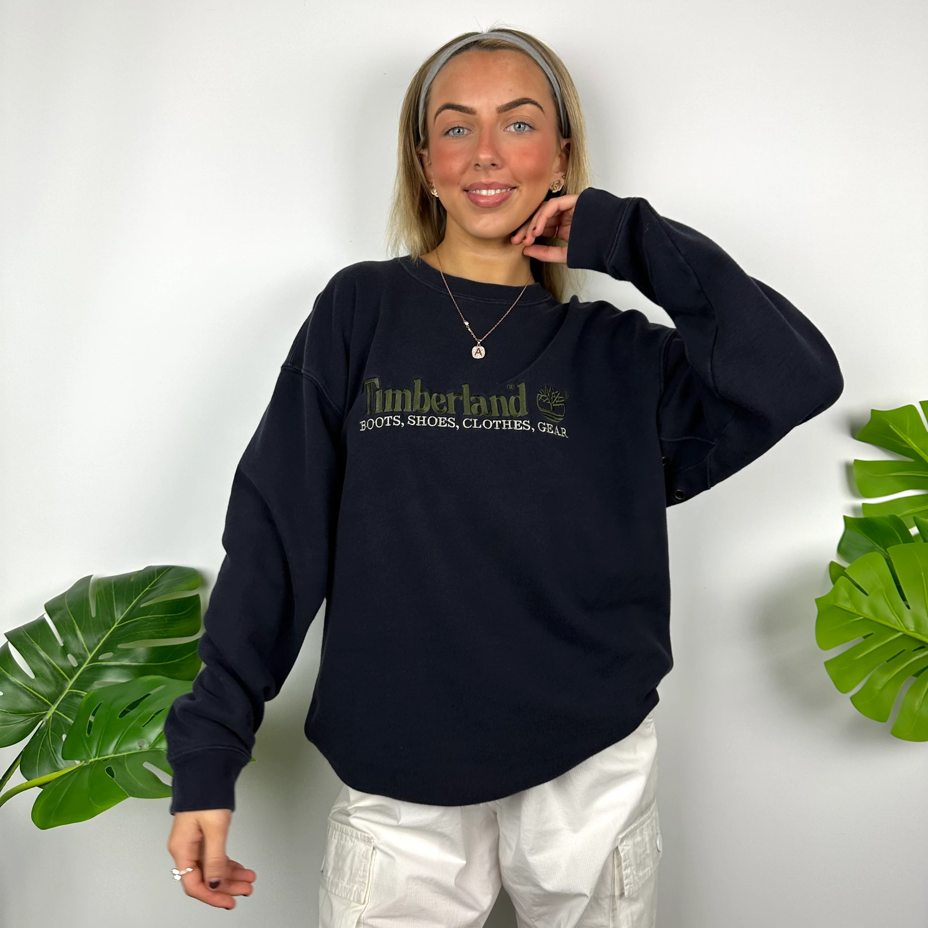 Timberland Navy Embroidered Spell Out Sweatshirt (L) - Image 2